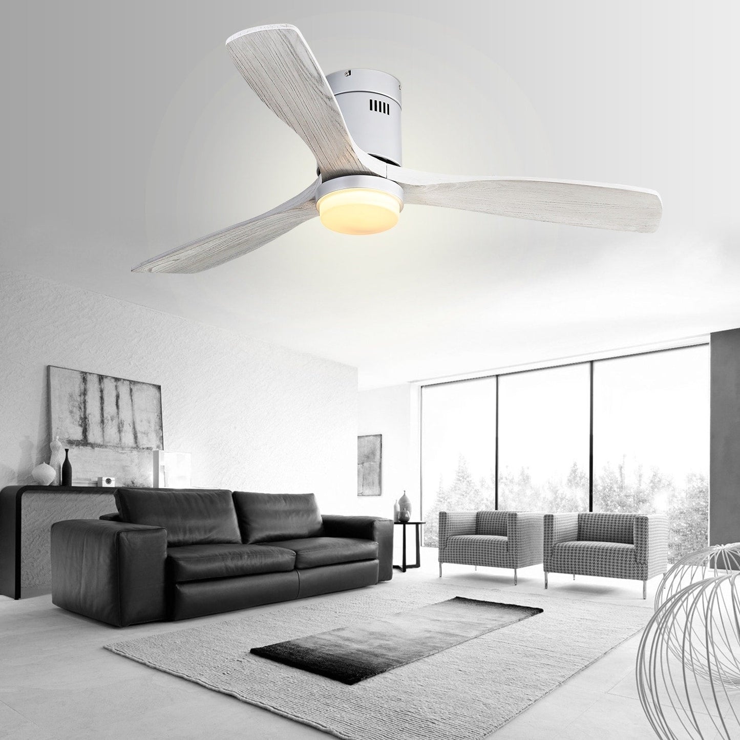 Ventilateur de plafond Sofucor à montage encastré de 52 pouces avec télécommande, moteur réversible, éclairage intégré en option.