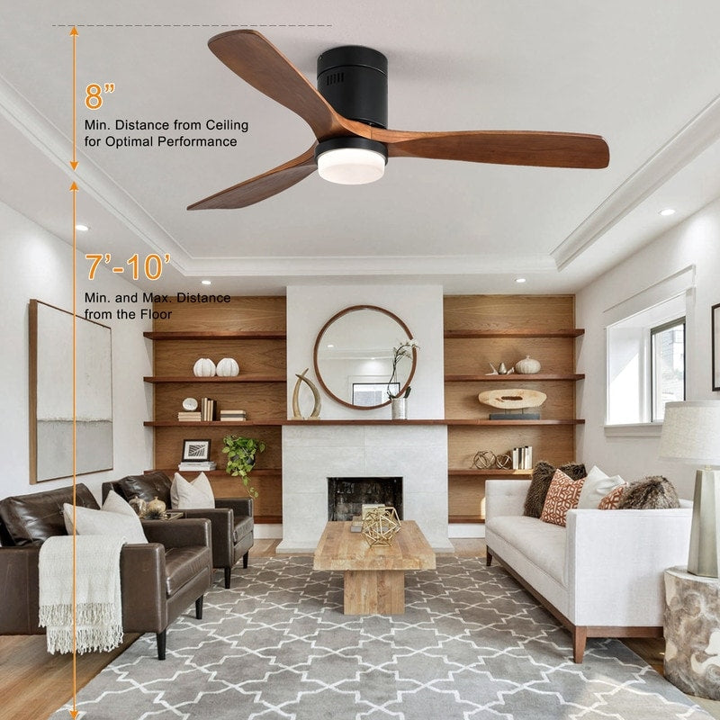 Ventilateur de plafond Sofucor à montage encastré de 52 pouces avec télécommande, moteur réversible, éclairage intégré en option.