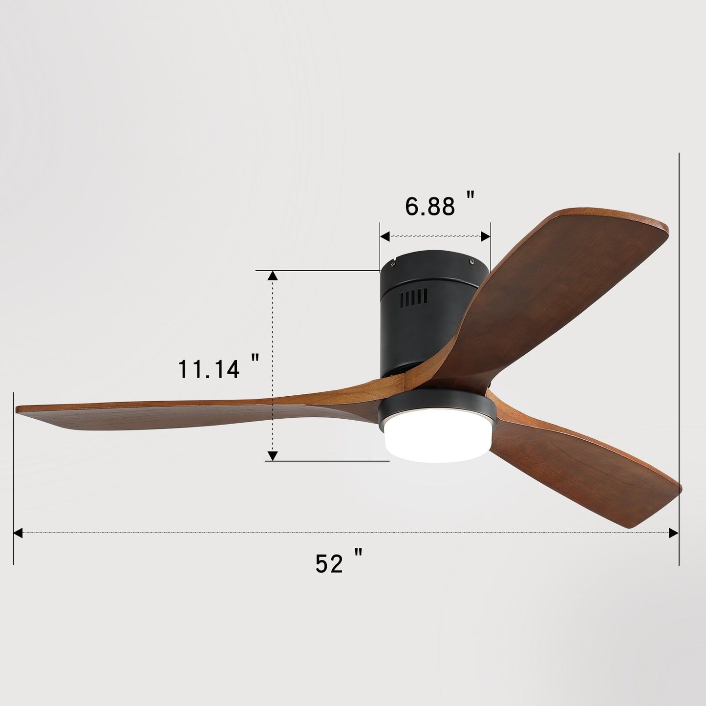 Ventilateur de plafond Sofucor à montage encastré de 52 pouces avec télécommande, moteur réversible, éclairage intégré en option.