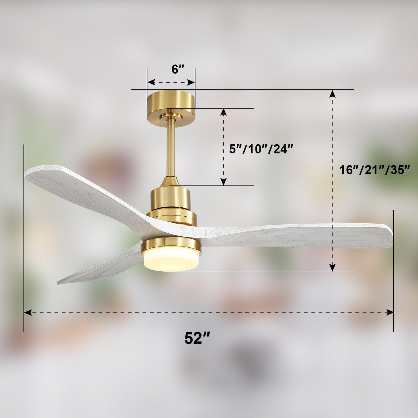 Ventilateur de plafond intérieur en bois Sofucor 52 avec télécommande, éclairage intégré en option.