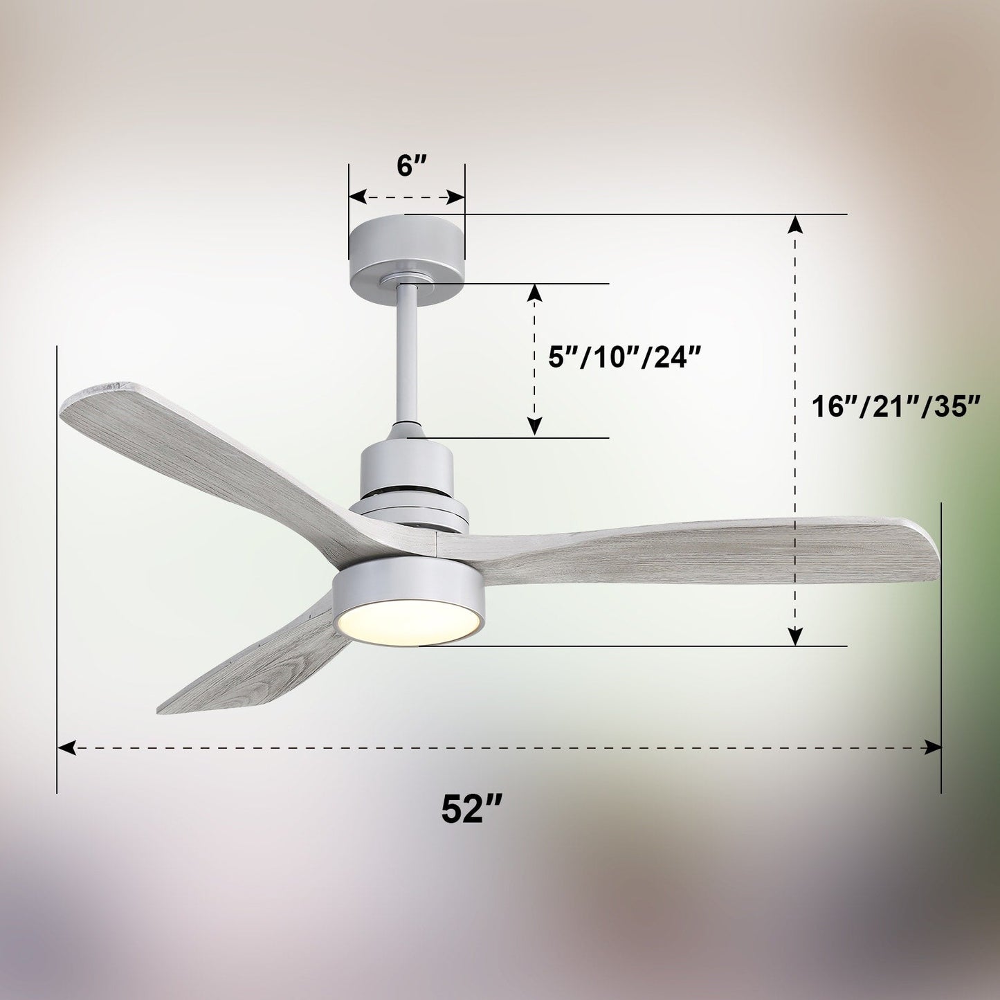 Ventilateur de plafond intérieur en bois Sofucor 52 avec télécommande, éclairage intégré en option.