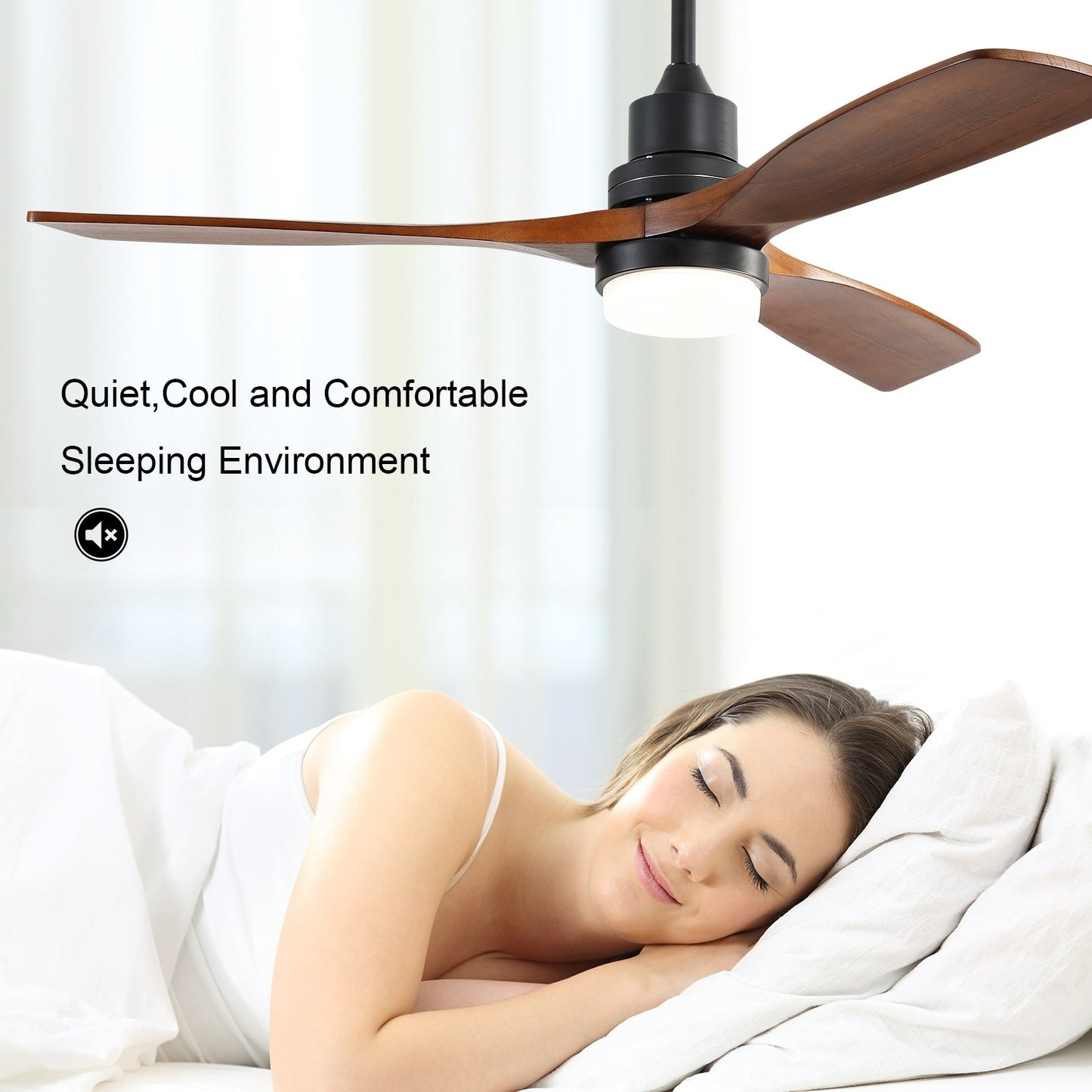 Ventilateur de plafond intérieur en bois Sofucor 52 avec télécommande, éclairage intégré en option.