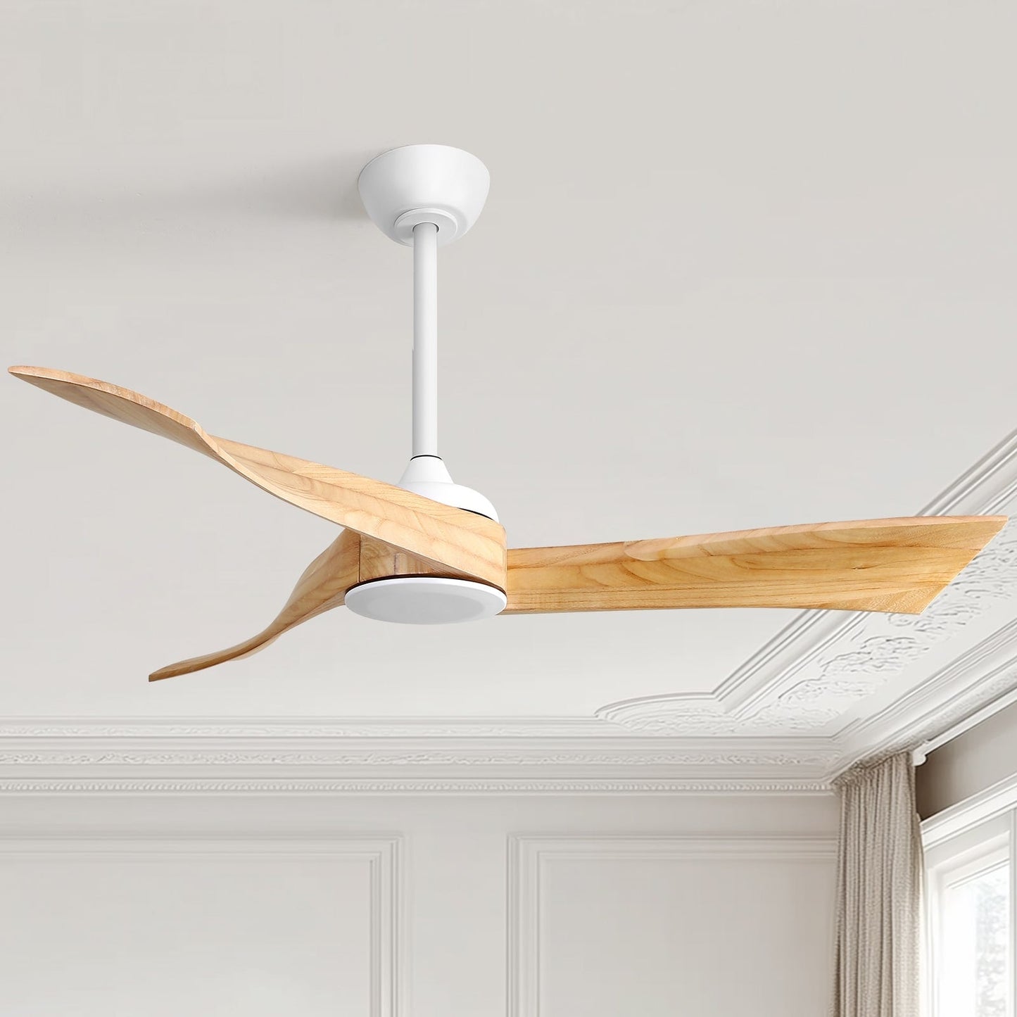 Ventilateur de plafond moderne de 52 pouces en bois massif/ABS avec télécommande (sans éclairage), 6 vitesses de ventilation, flux d'air réversible.