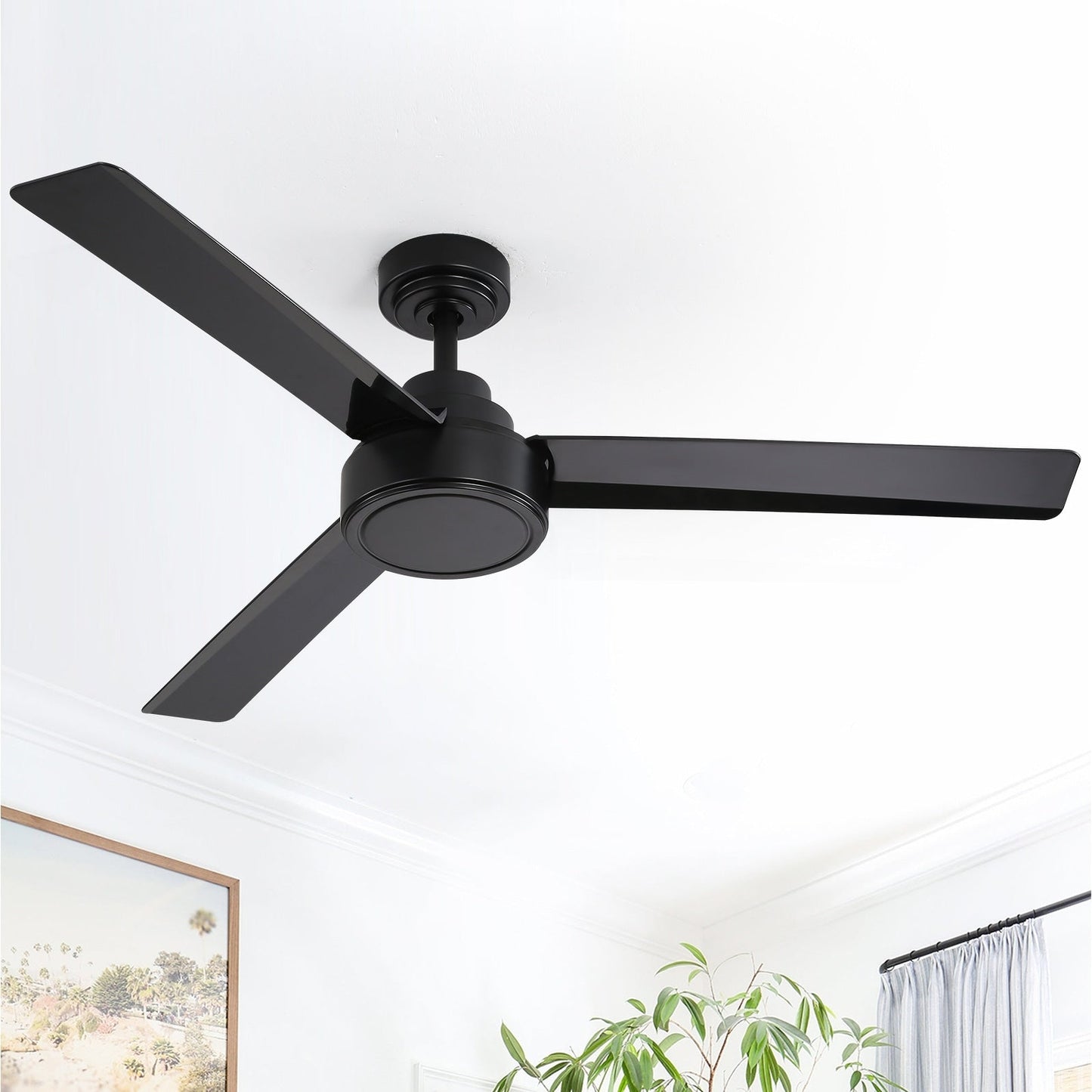 Ventilateur de plafond moderne de 52 pouces en bois massif/ABS avec télécommande (sans éclairage), 6 vitesses de ventilation, flux d'air réversible.