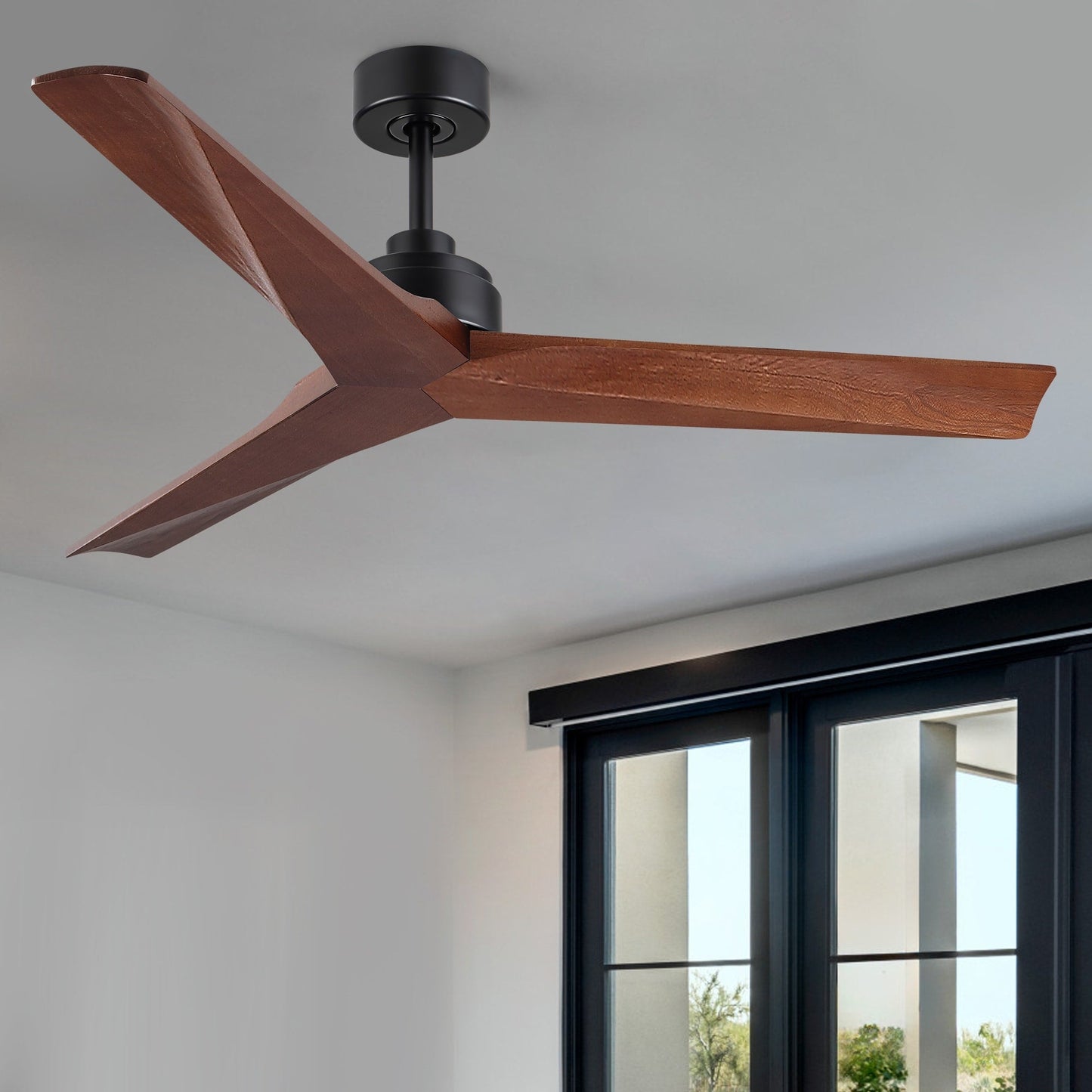 Ventilateur de plafond moderne de 52 pouces en bois massif/ABS avec télécommande (sans éclairage), 6 vitesses de ventilation, flux d'air réversible.