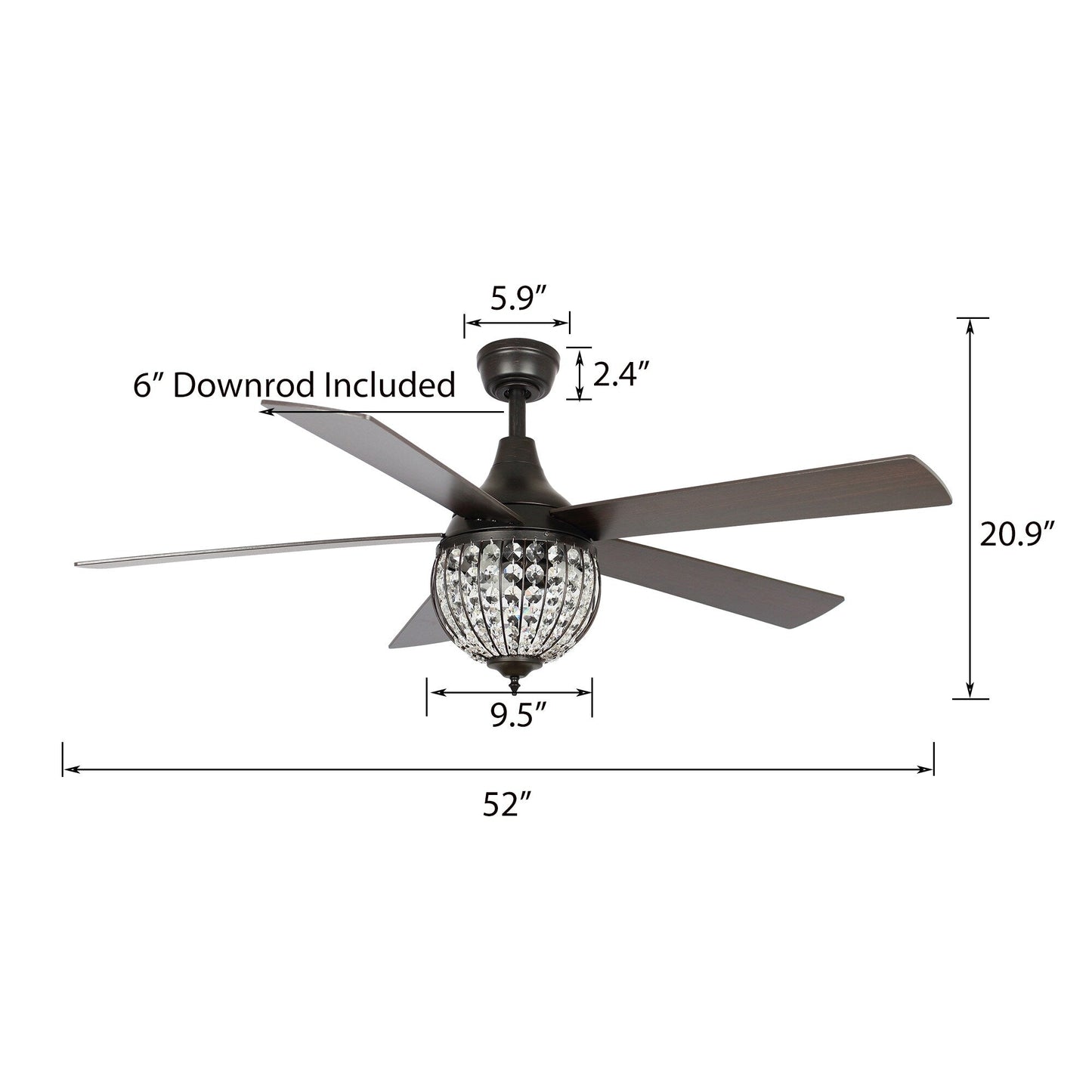 Ventilateur de plafond industriel à 5 pales en bois noir avec télécommande
