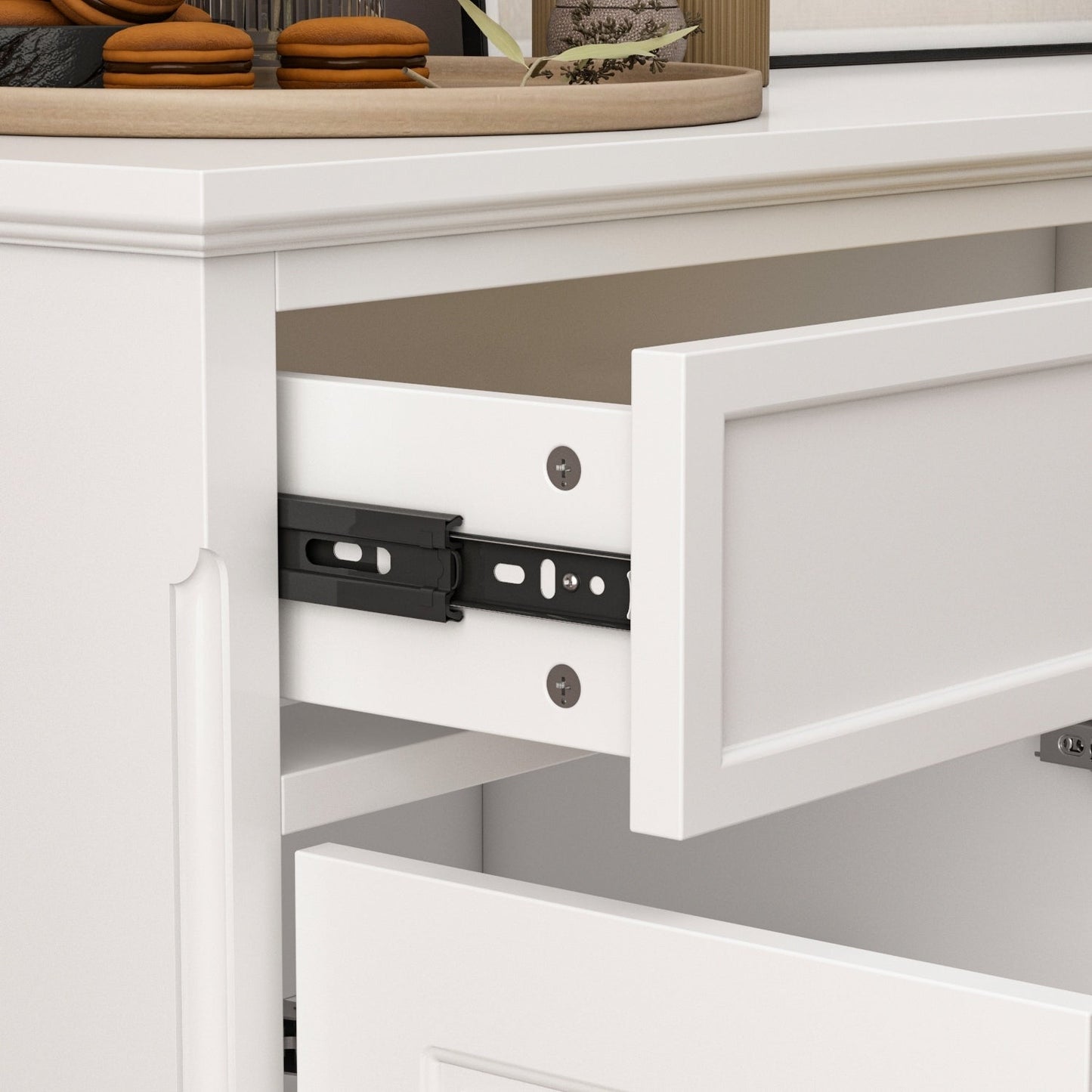 Buffet de rangement blanc laqué, style moderne contemporain du milieu du siècle, 59,1 pouces