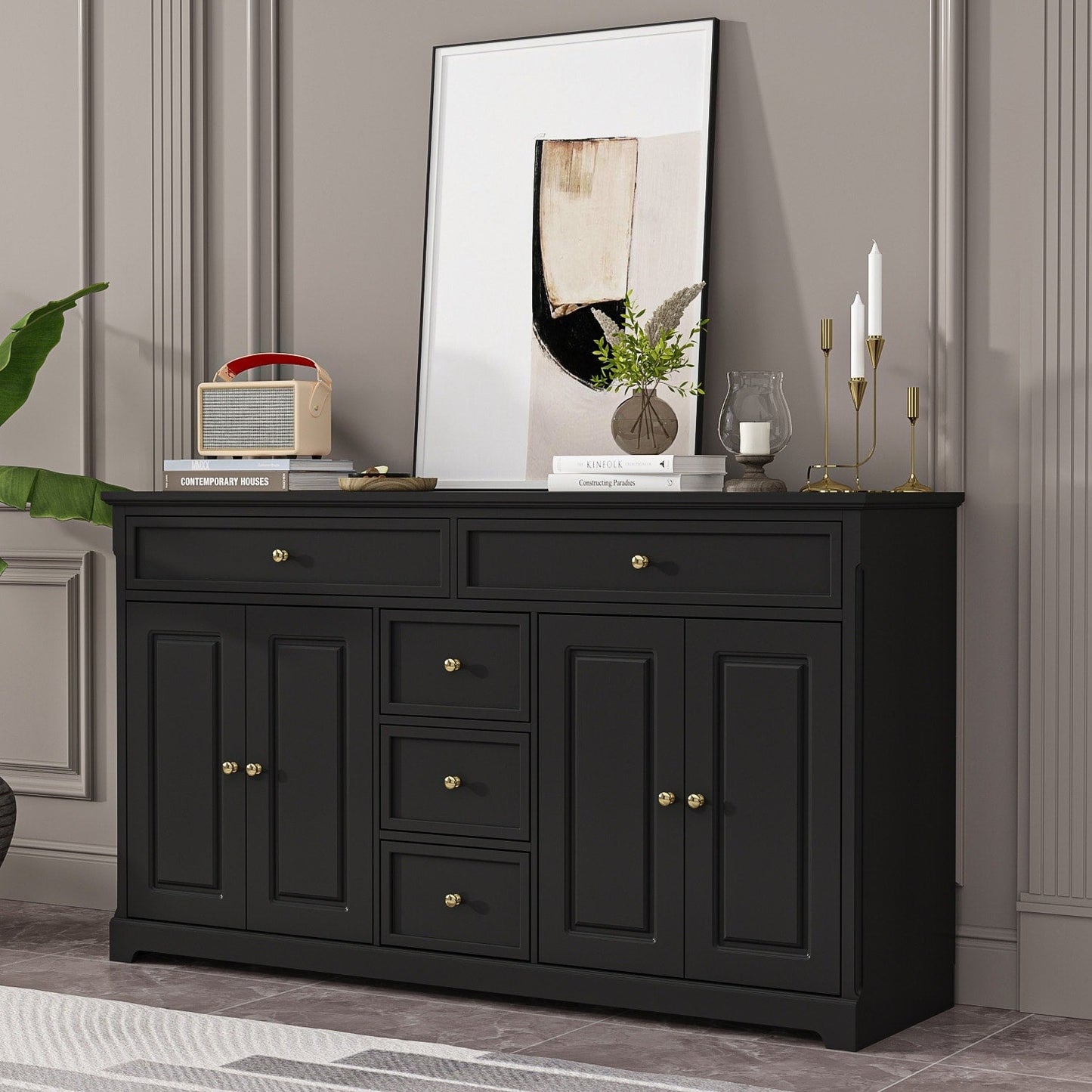 Buffet de rangement blanc laqué, style moderne contemporain du milieu du siècle, 59,1 pouces