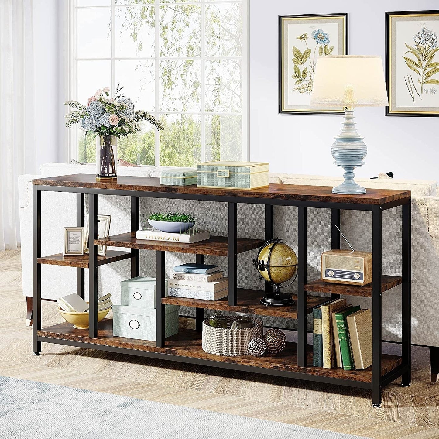 Table console de canapé de 180 cm avec rangement, table d'entrée à 3 niveaux pour couloir