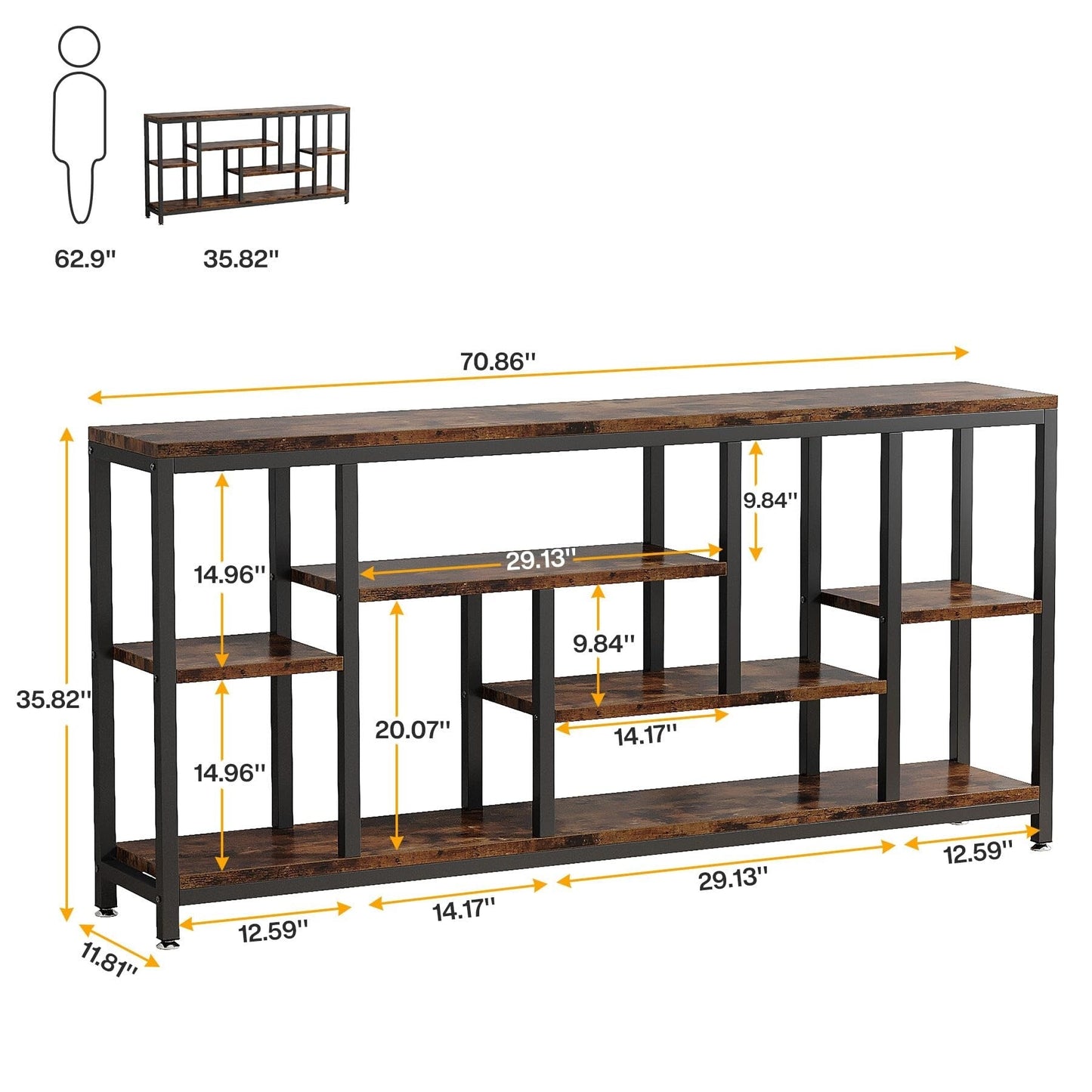 Table console de canapé de 180 cm avec rangement, table d'entrée à 3 niveaux pour couloir