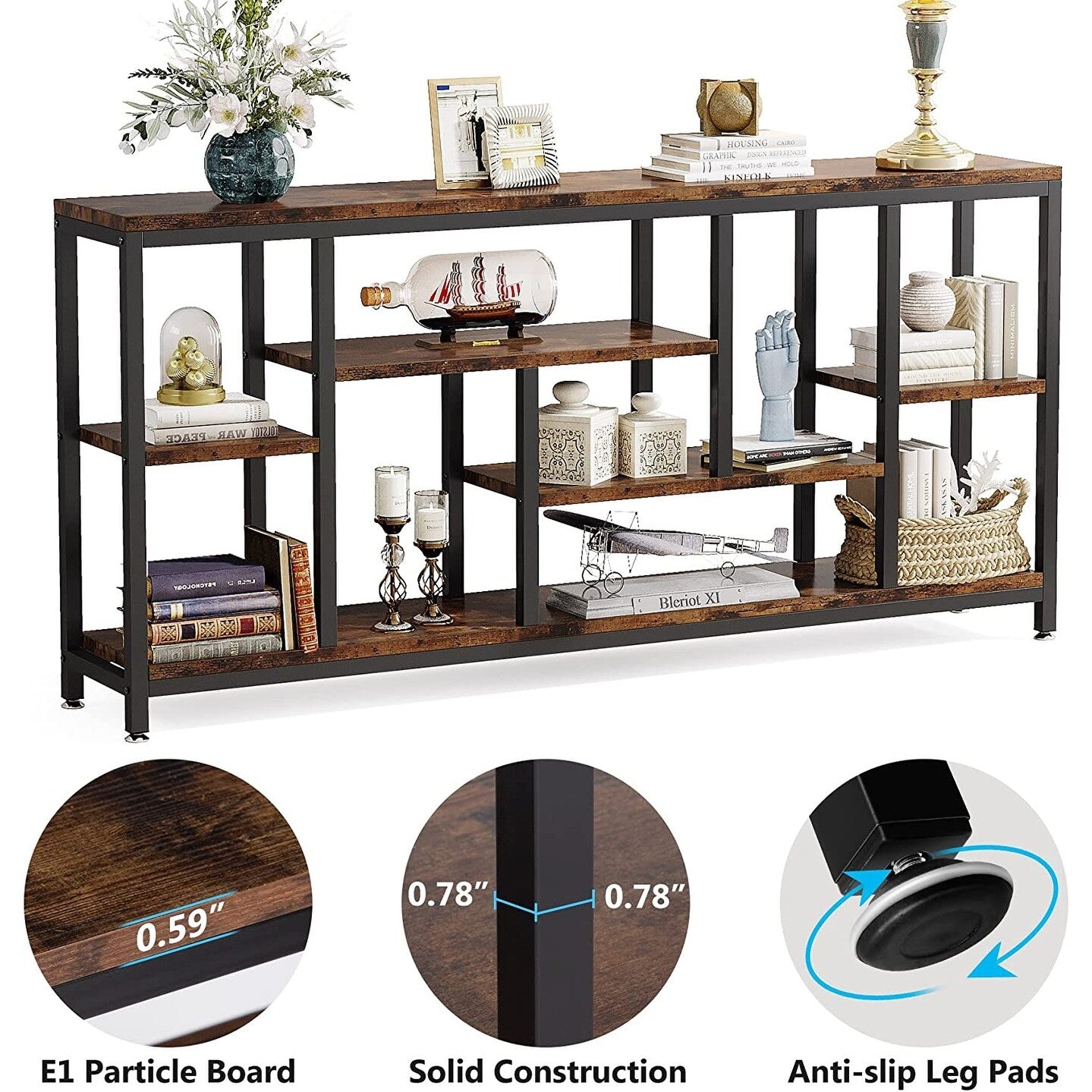 Table console de canapé de 180 cm avec rangement, table d'entrée à 3 niveaux pour couloir