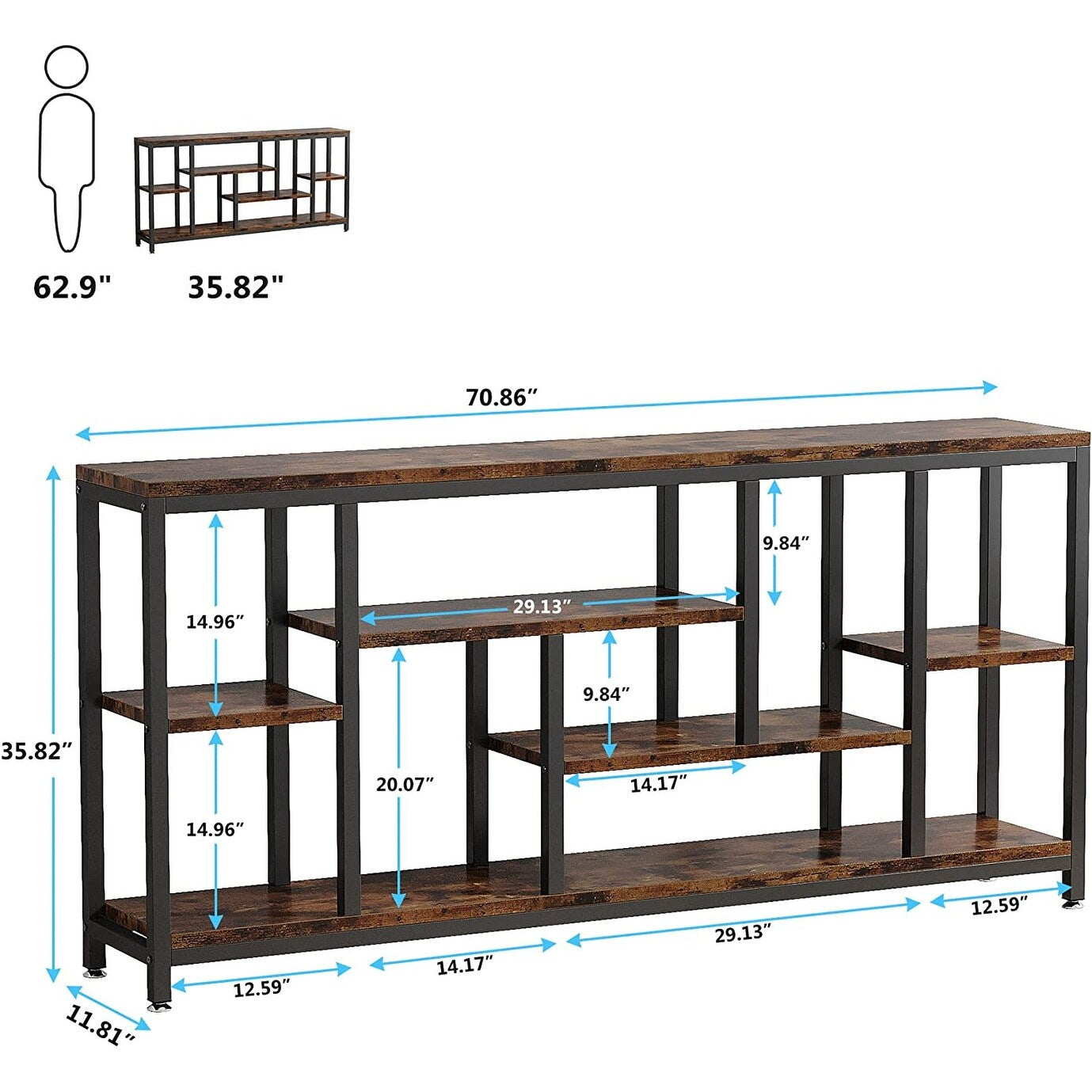 Table console de canapé de 180 cm avec rangement, table d'entrée à 3 niveaux pour couloir
