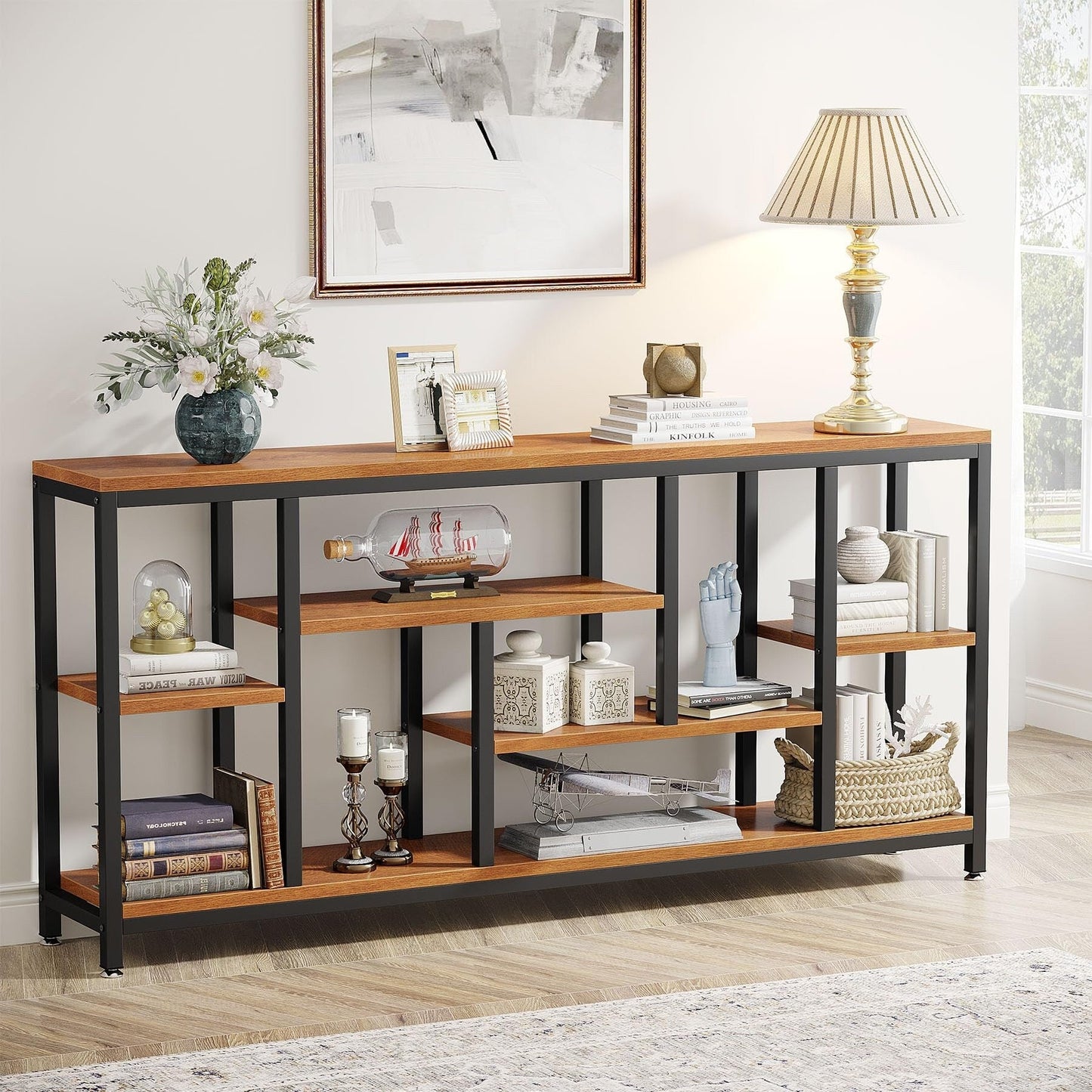 Table console de canapé de 180 cm avec rangement, table d'entrée à 3 niveaux pour couloir