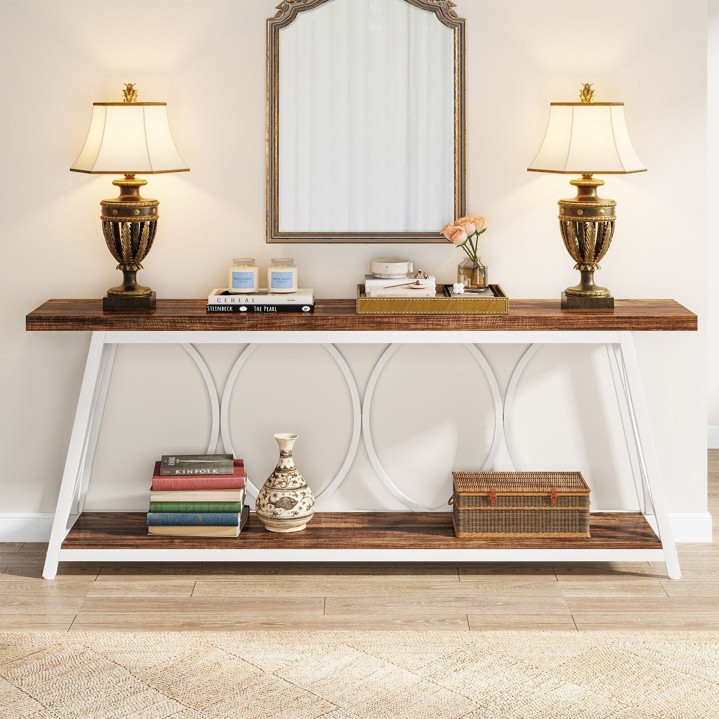 Table de console extra longue de 180 cm, table d'appoint pour canapé, pour salon.