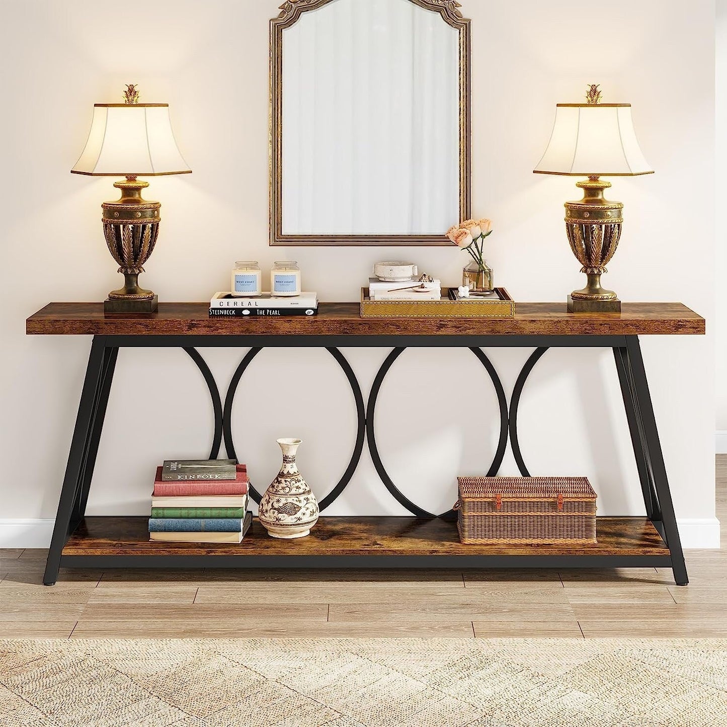 Table de console extra longue de 180 cm, table d'appoint pour canapé, pour salon.