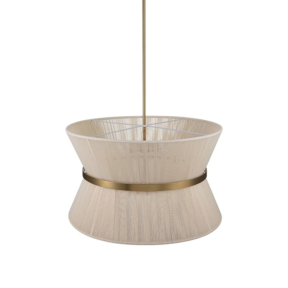 Grand lustre tambour bohème moderne à 8 lumières, 60 cm (24 pouces), en tissu, en forme de sablier, tissé à la main, en or/noir, pour salle à manger/salon.