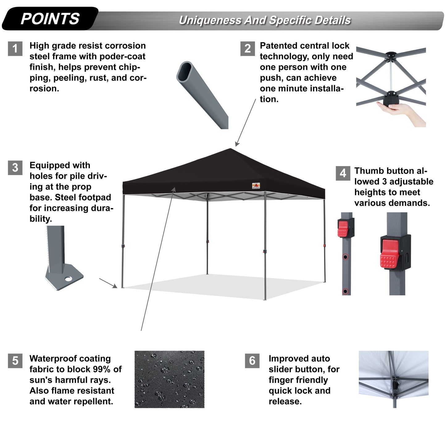 ABCCANOPY Tente de parasol pliable et facile à monter, durable, pour extérieur.