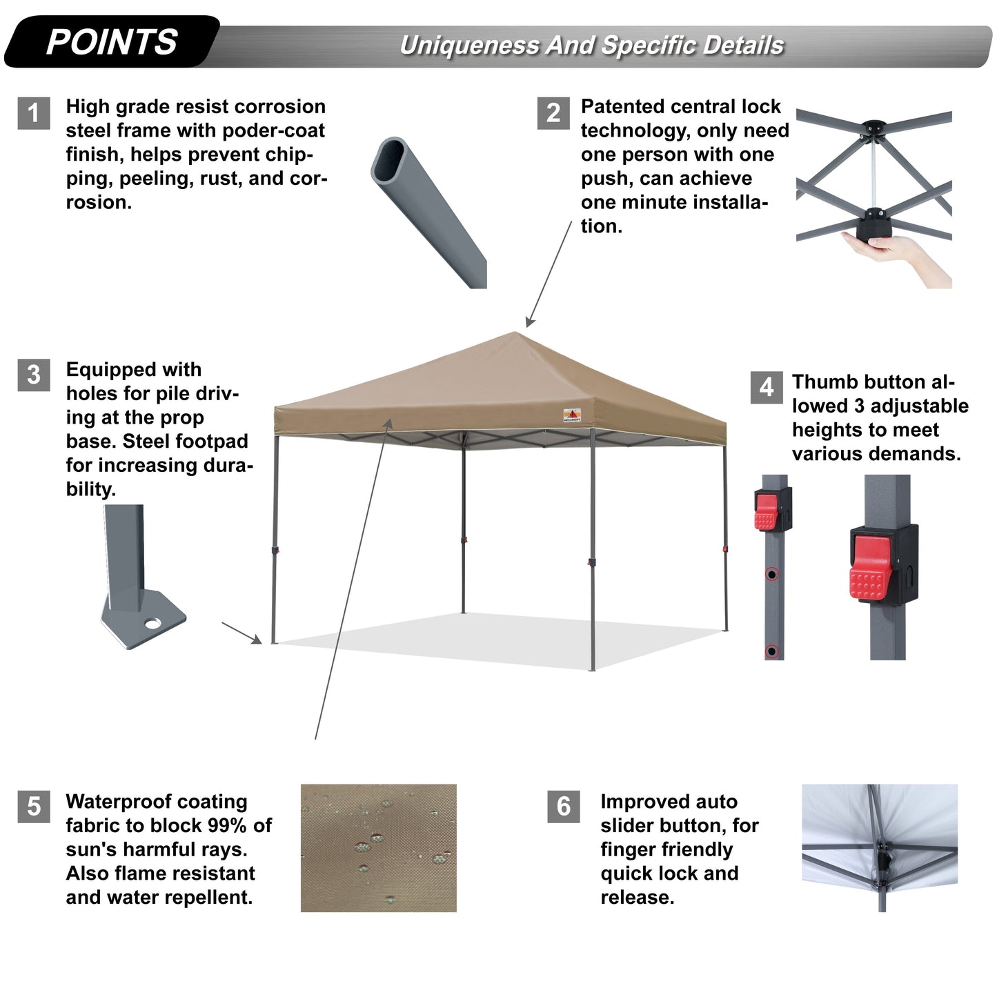 ABCCANOPY Tente de parasol pliable et facile à monter, durable, pour extérieur.