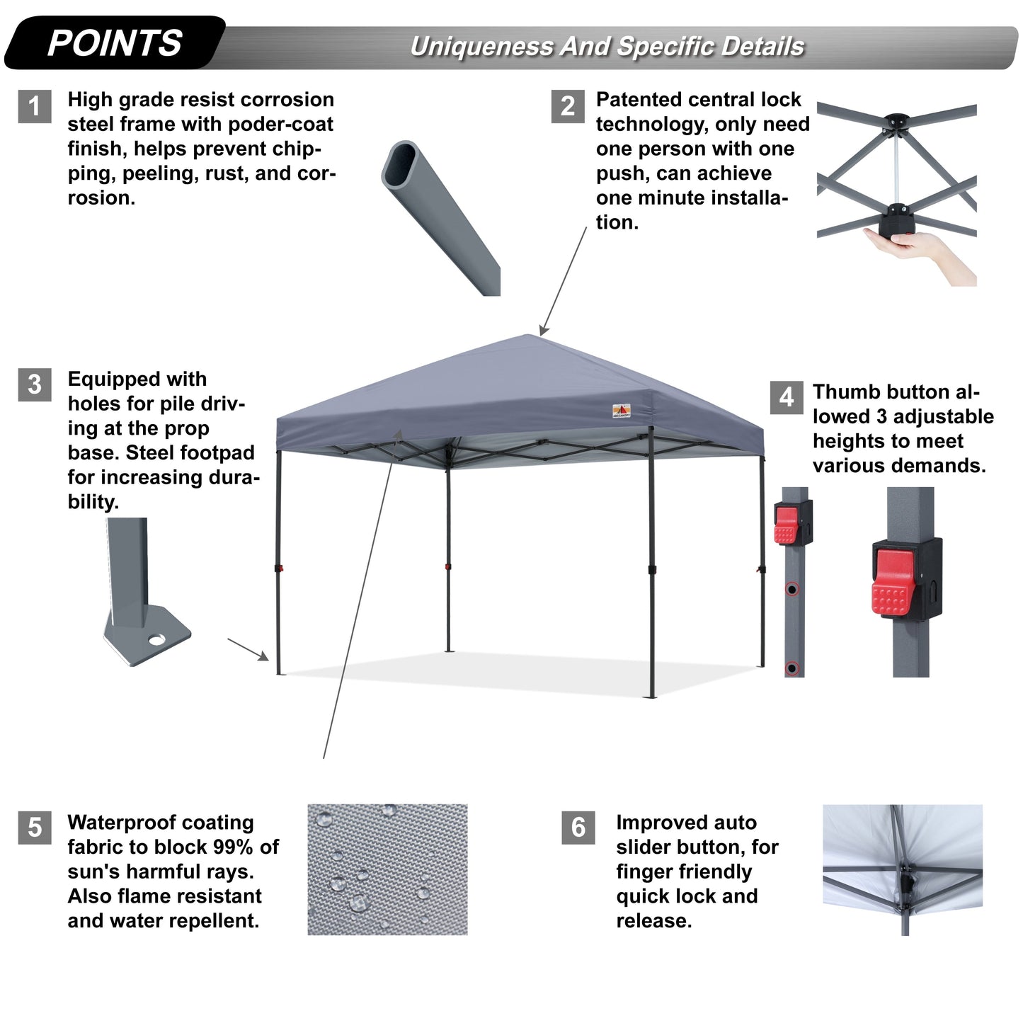 ABCCANOPY Tente de parasol pliable et facile à monter, durable, pour extérieur.