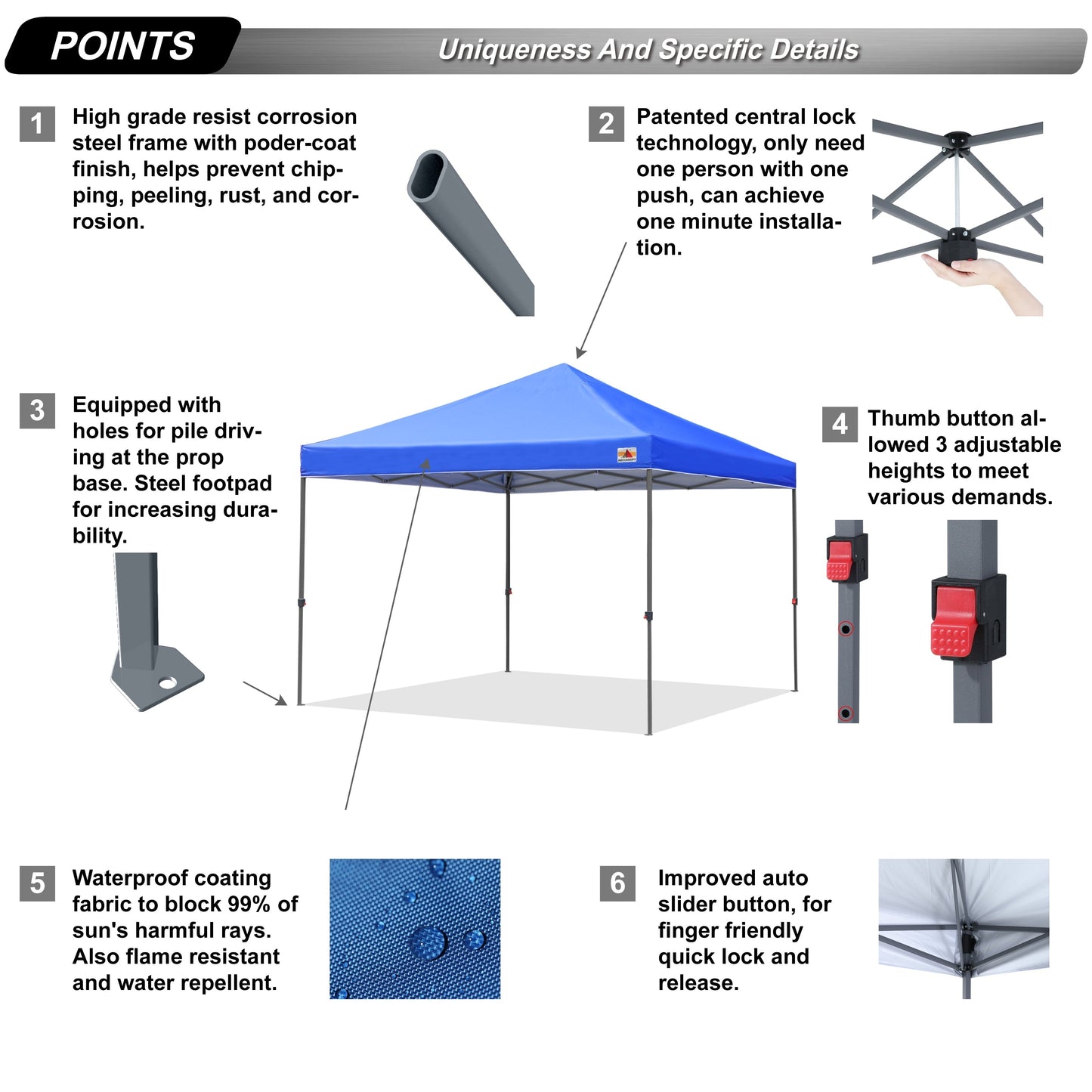 ABCCANOPY Tente de parasol pliable et facile à monter, durable, pour extérieur.