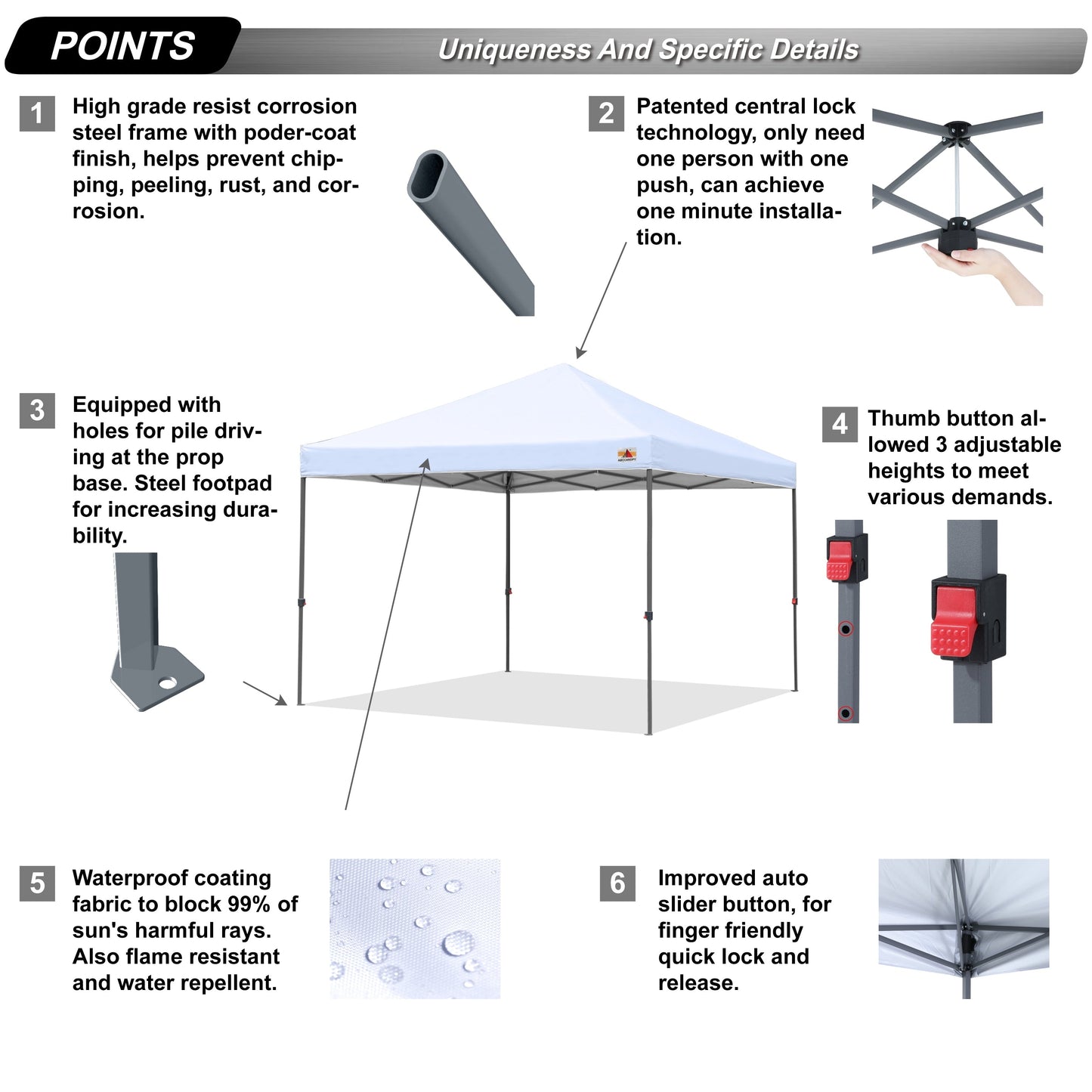 ABCCANOPY Tente de parasol pliable et facile à monter, durable, pour extérieur.