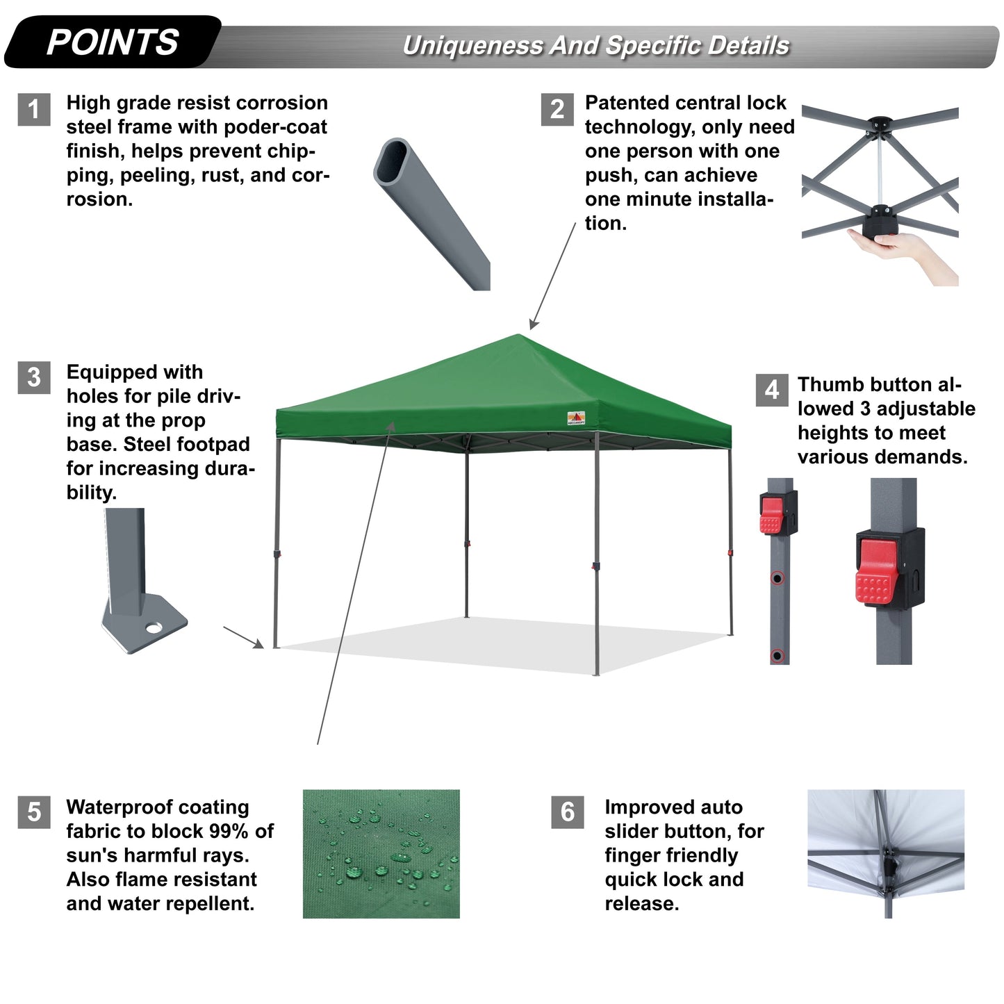 ABCCANOPY Tente de parasol pliable et facile à monter, durable, pour extérieur.