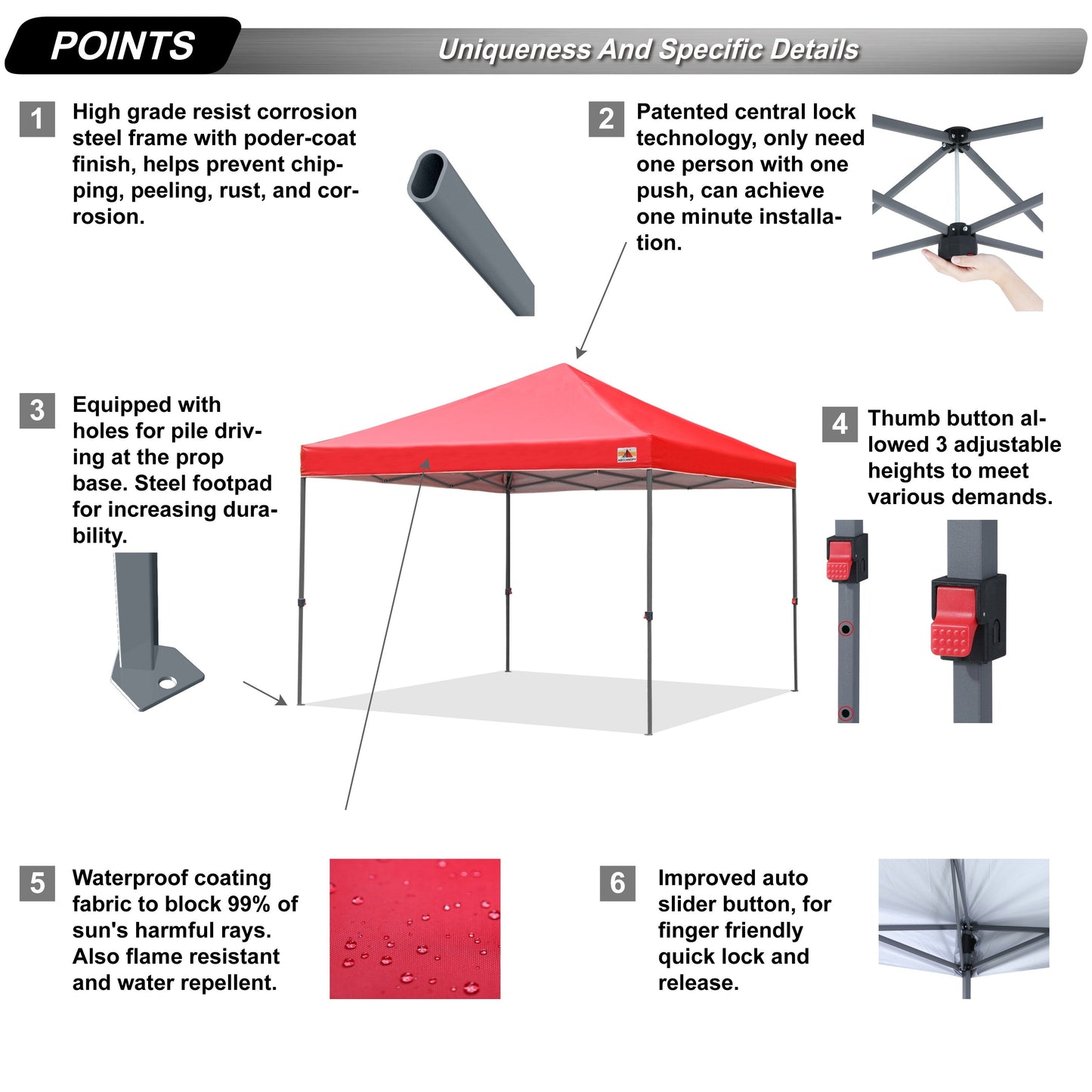 ABCCANOPY Tente de parasol pliable et facile à monter, durable, pour extérieur.