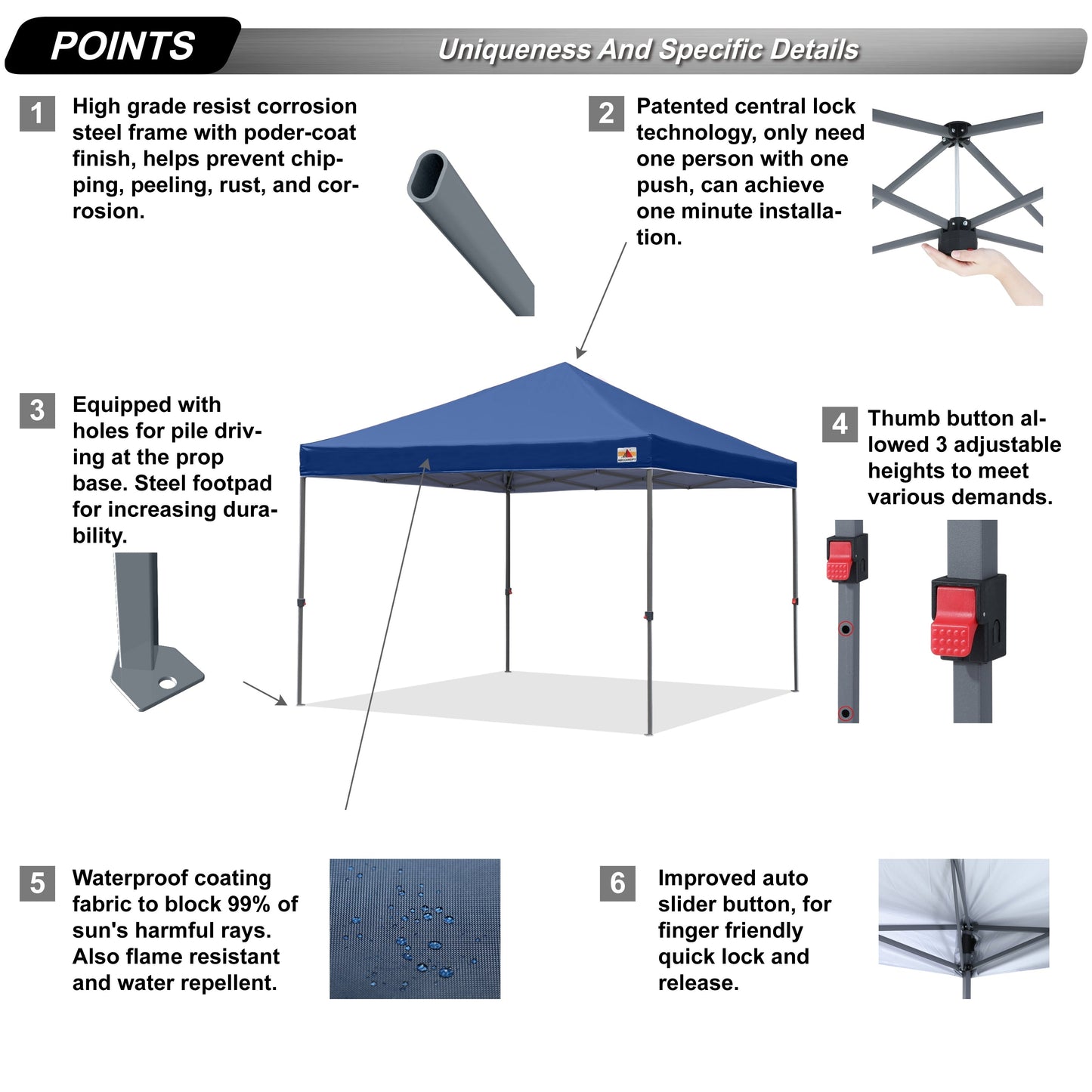 ABCCANOPY Tente de parasol pliable et facile à monter, durable, pour extérieur.