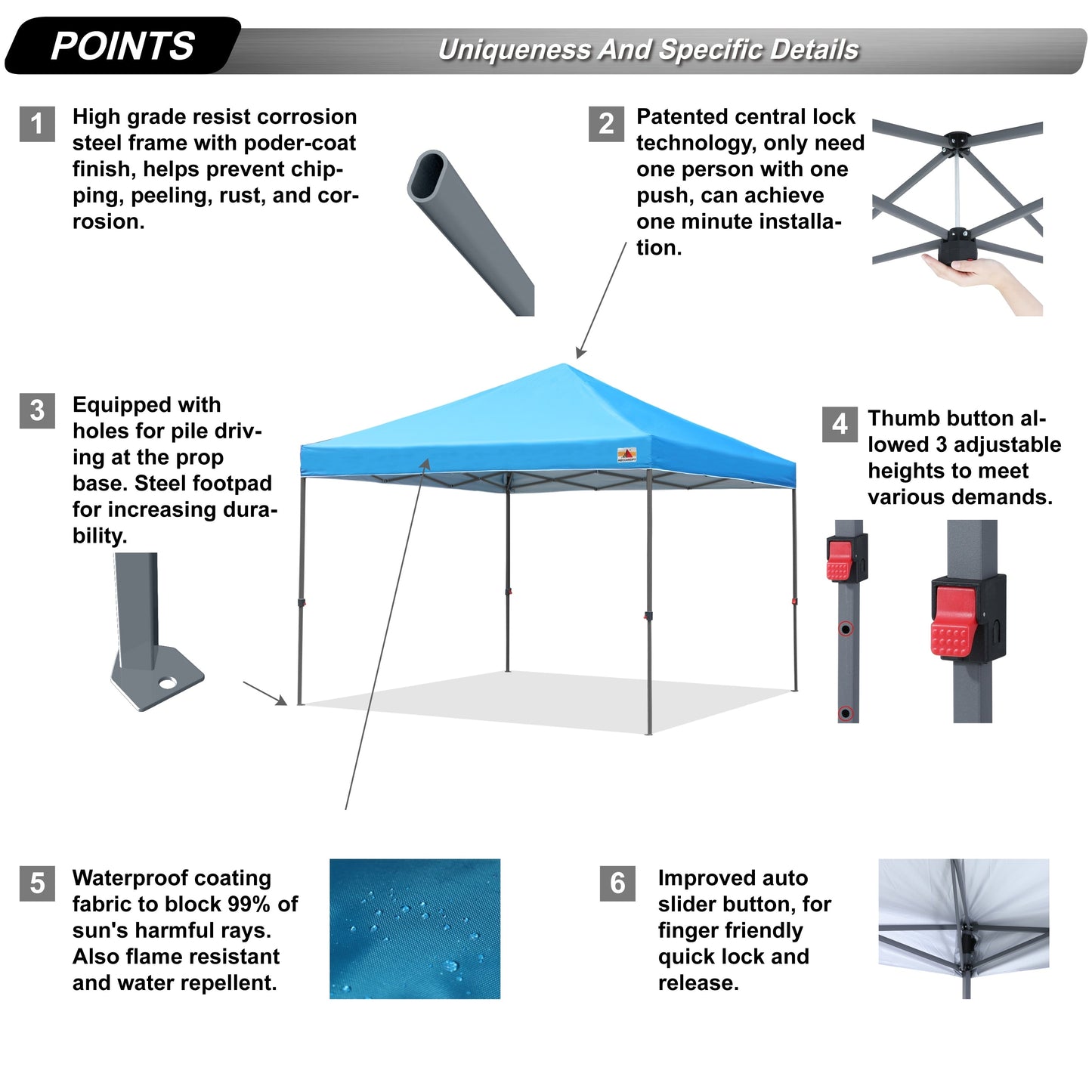 ABCCANOPY Tente de parasol pliable et facile à monter, durable, pour extérieur.