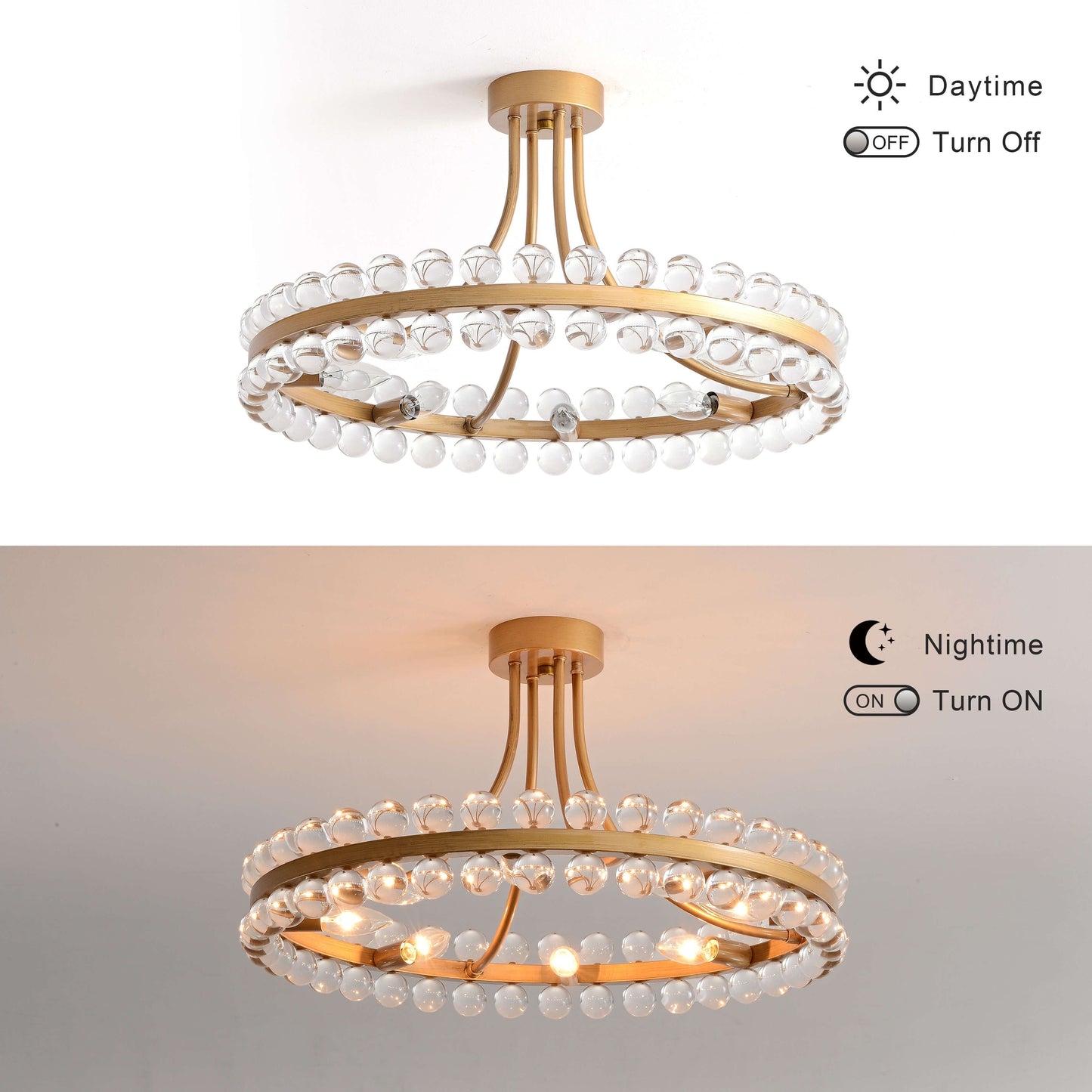 Suspension semi-encastrée Elvira à 8 lumières en forme de roue de chariot avec cristaux