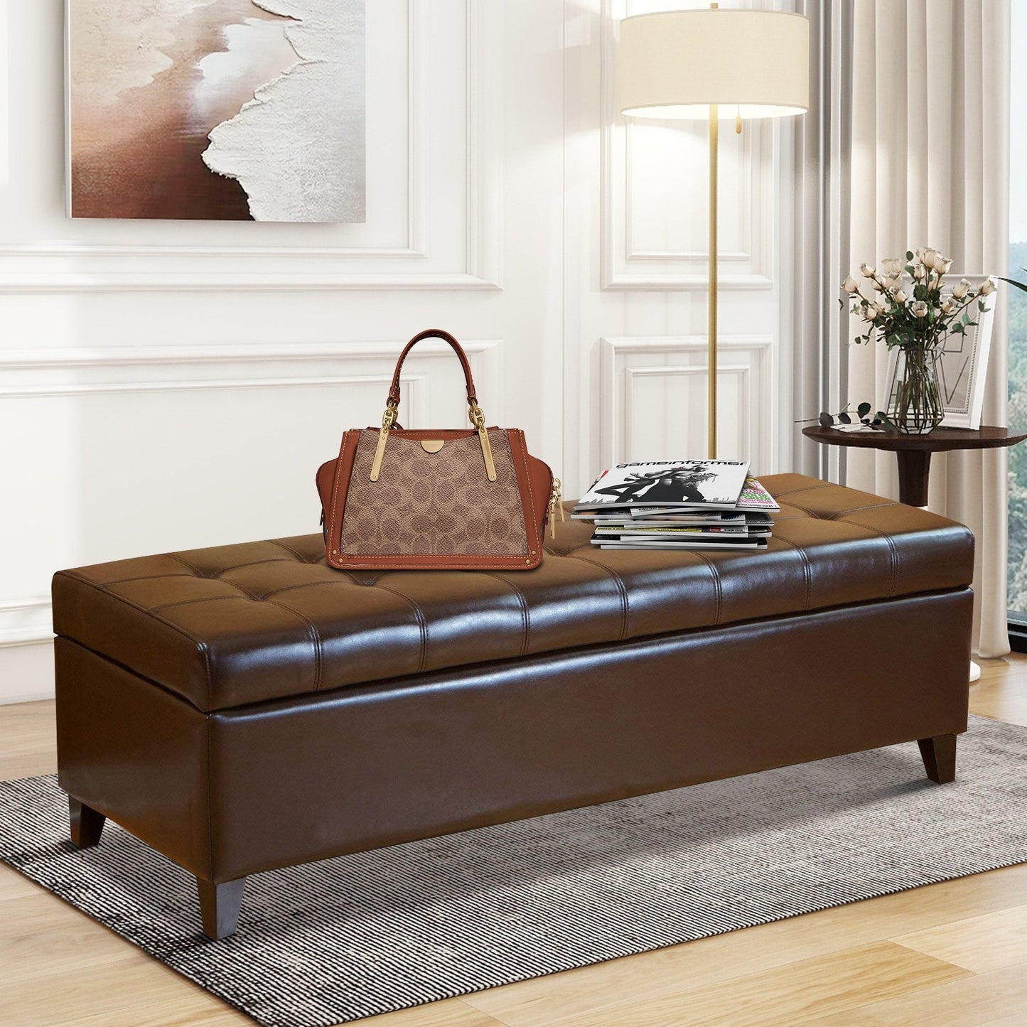 Tabouret de rangement Adeco 50 en simili cuir