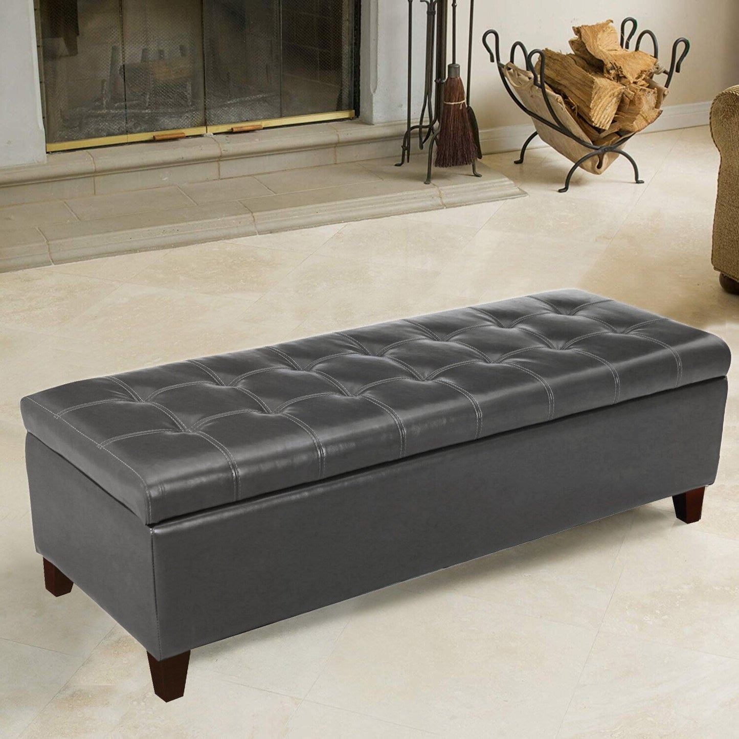 Tabouret de rangement Adeco 50 en simili cuir
