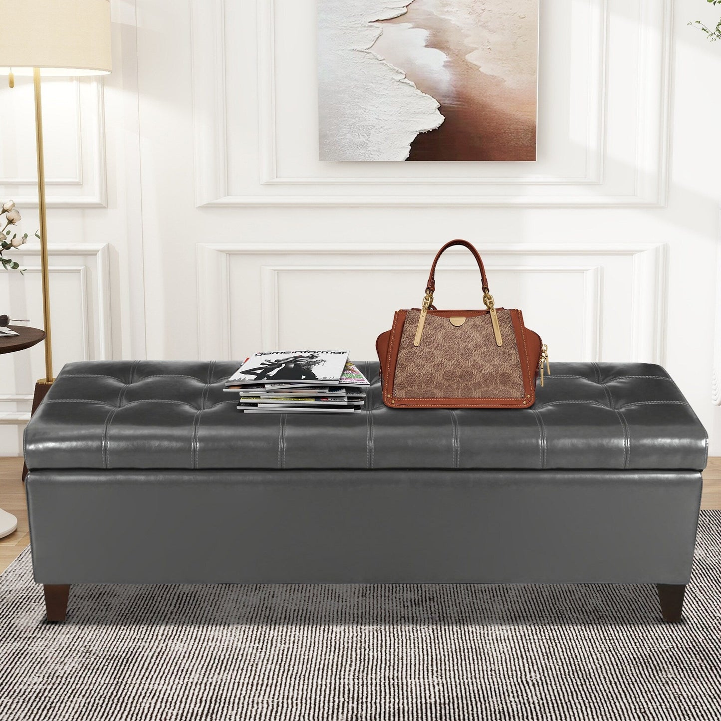 Tabouret de rangement Adeco 50 en simili cuir
