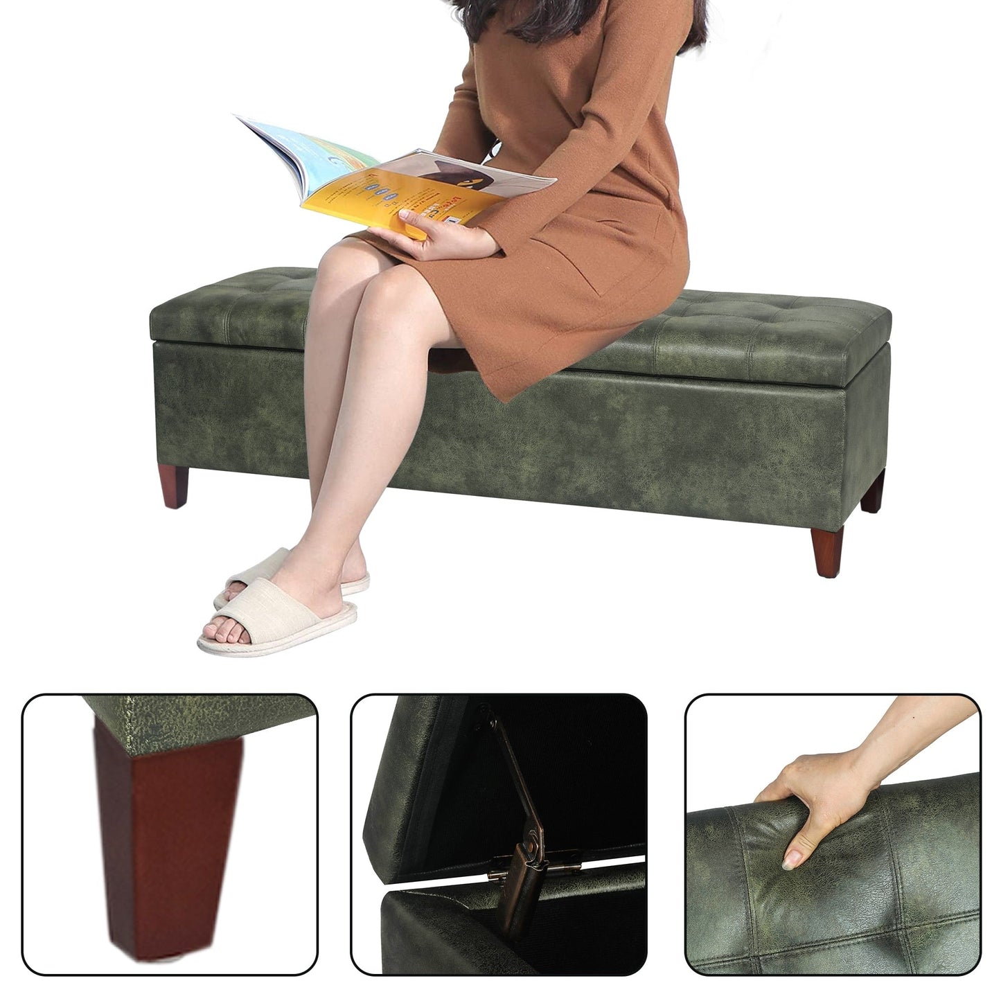 Tabouret de rangement Adeco 50 en simili cuir