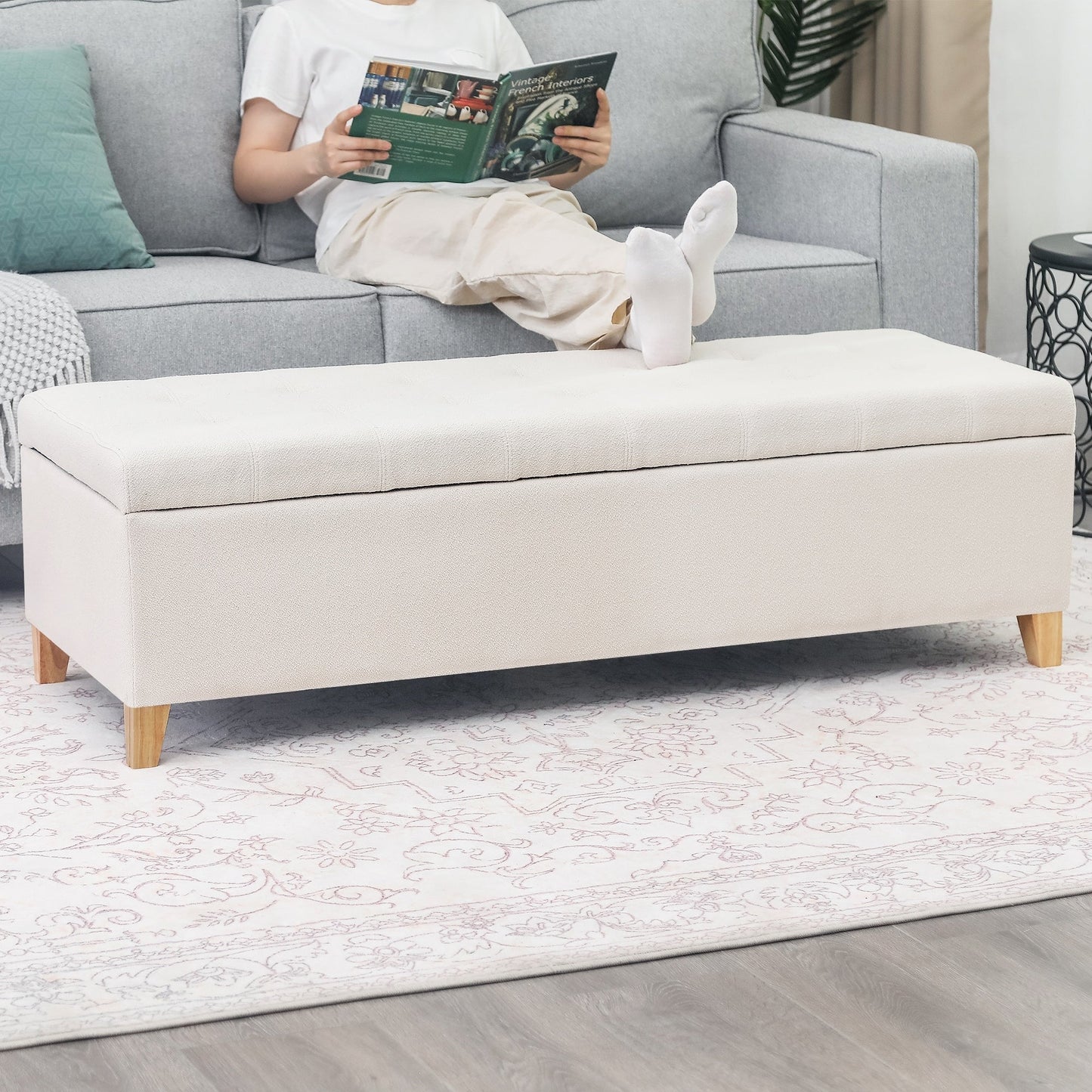 Tabouret de rangement Adeco 50 en simili cuir