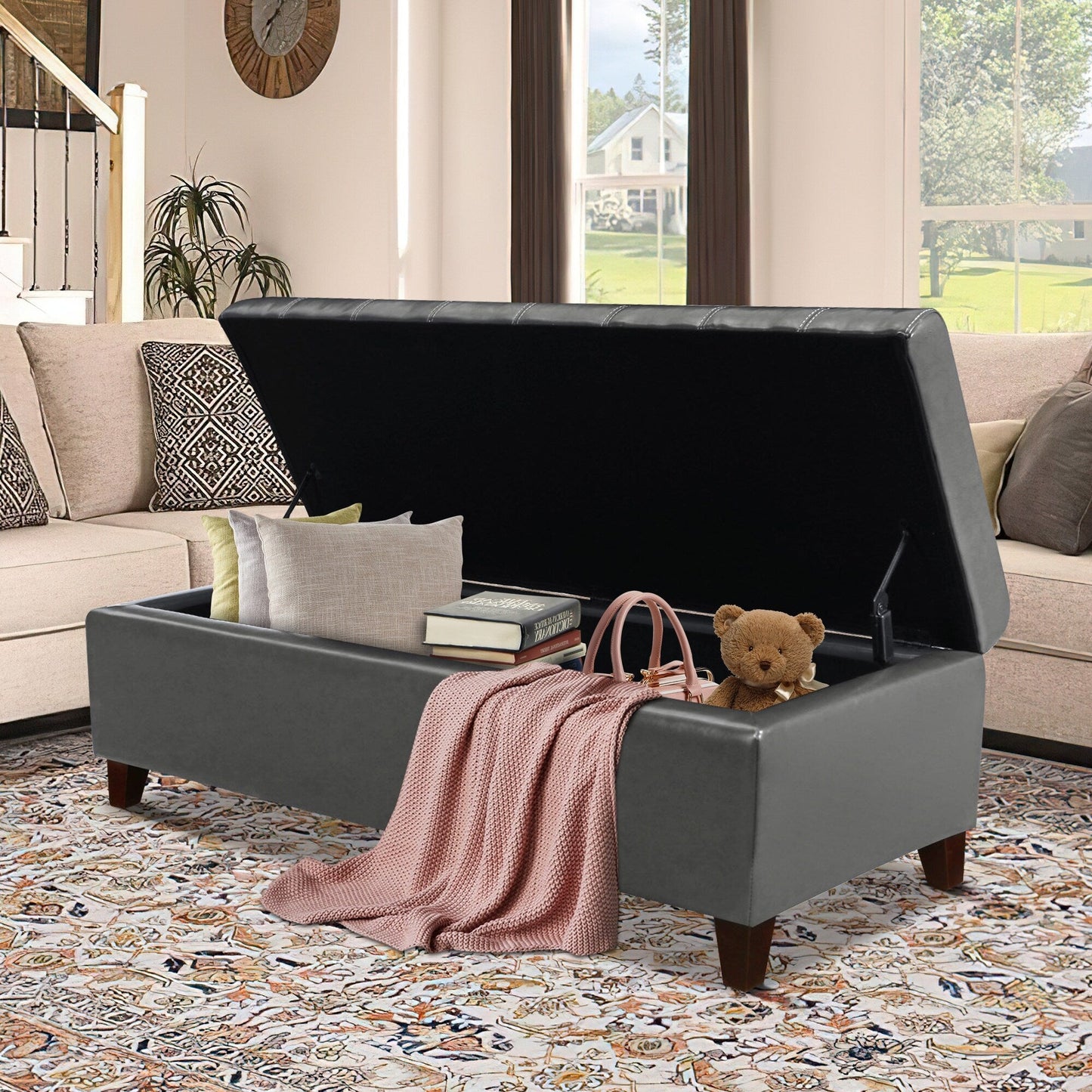 Tabouret de rangement Adeco 50 en simili cuir