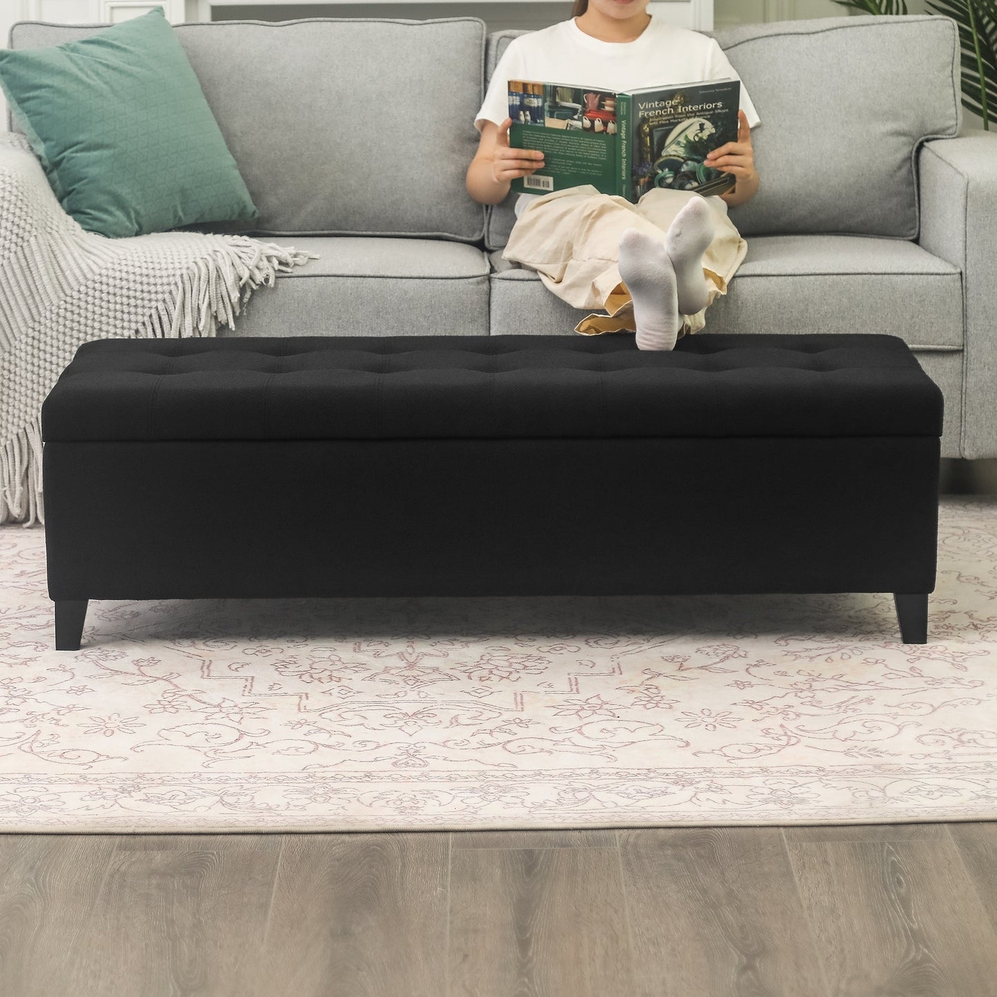 Tabouret de rangement Adeco 50 en simili cuir