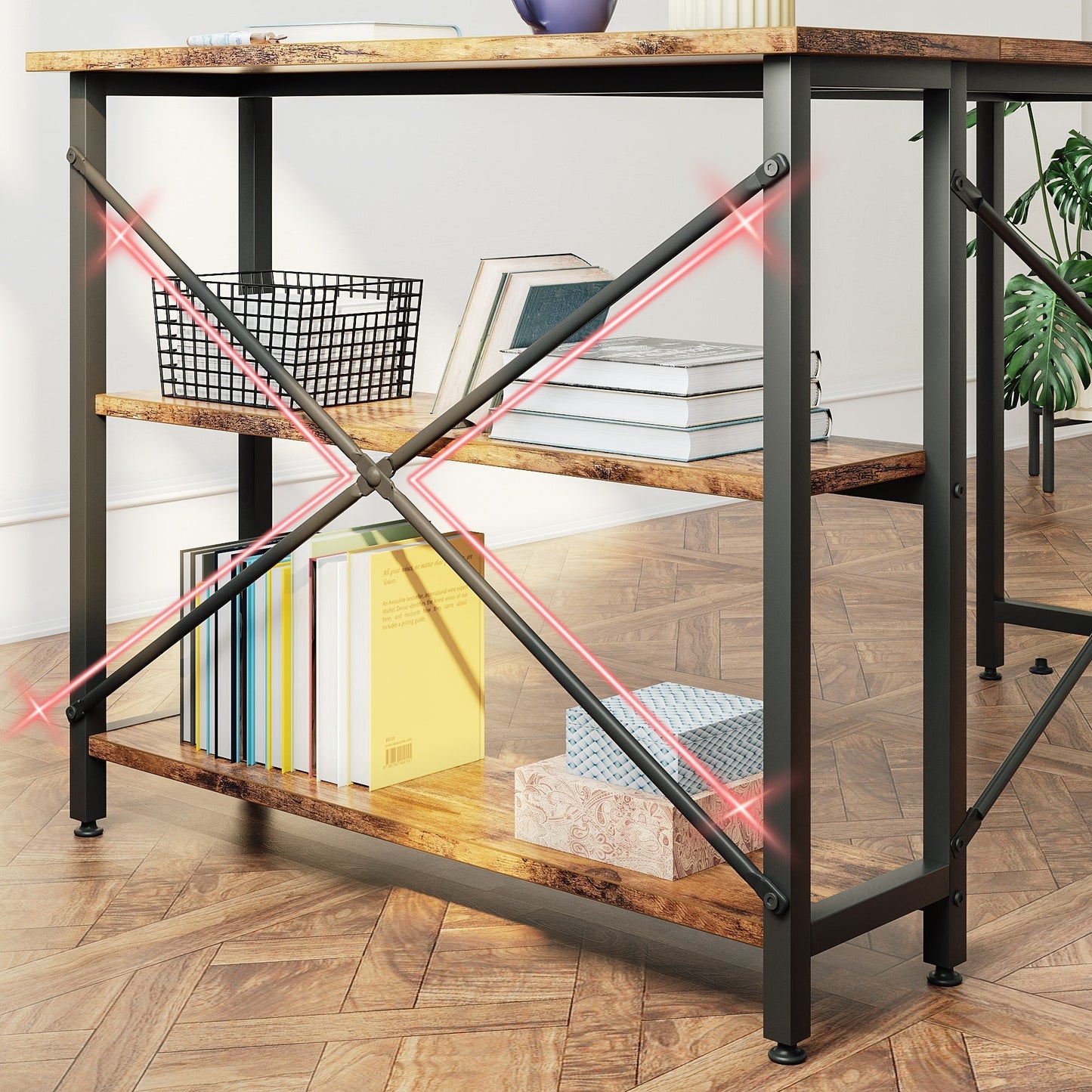 Bureau en forme de L avec étagères de rangement, bureau d'ordinateur d'angle.