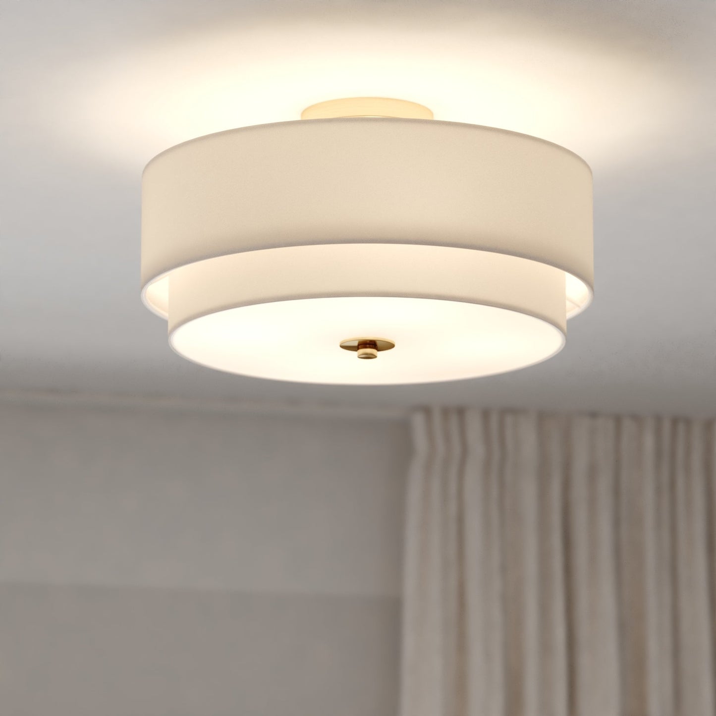 Luminaire à suspension à montage au plafond de style moderne du milieu du siècle de Burnaby avec abat-jour blanc en lin.