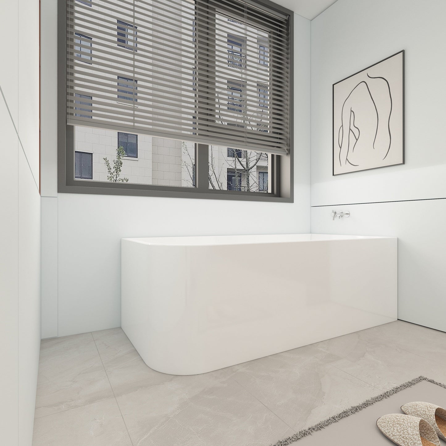 Baignoires autoportantes en acrylique CB HOME 59''/67'', baignoires à trempage à côté unique contre le mur, trop-plein gauche/droite