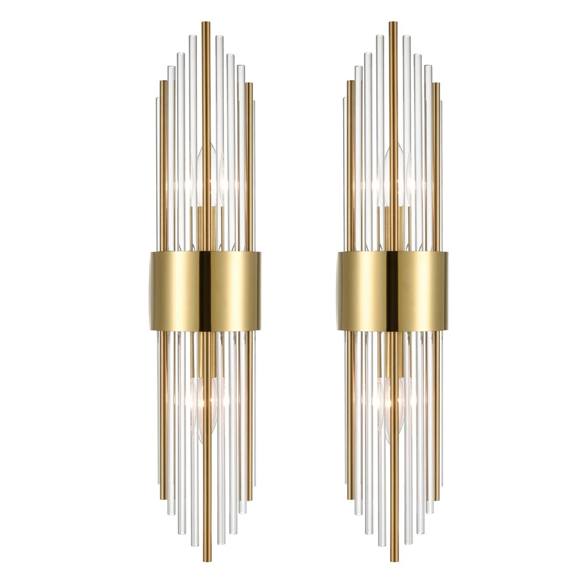 Applique murale moderne en métal Cabrera avec de magnifiques tiges en verre cristal transparent pour salle de bain, lot de 2