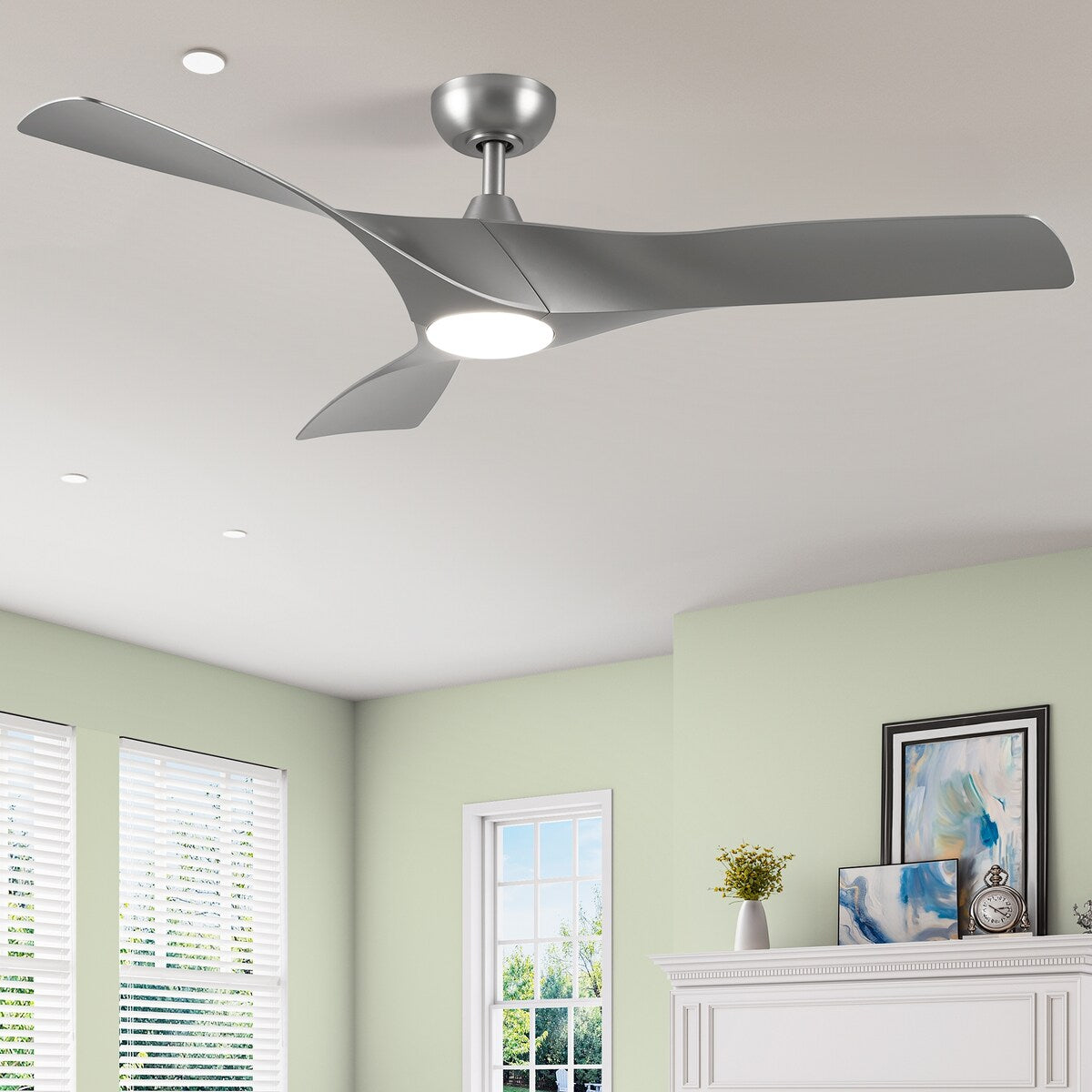 Ventilateur de plafond avec éclairage, ventilateur de plafond 52 pouces avec télécommande, LED à intensité variable et température à trois couleurs.