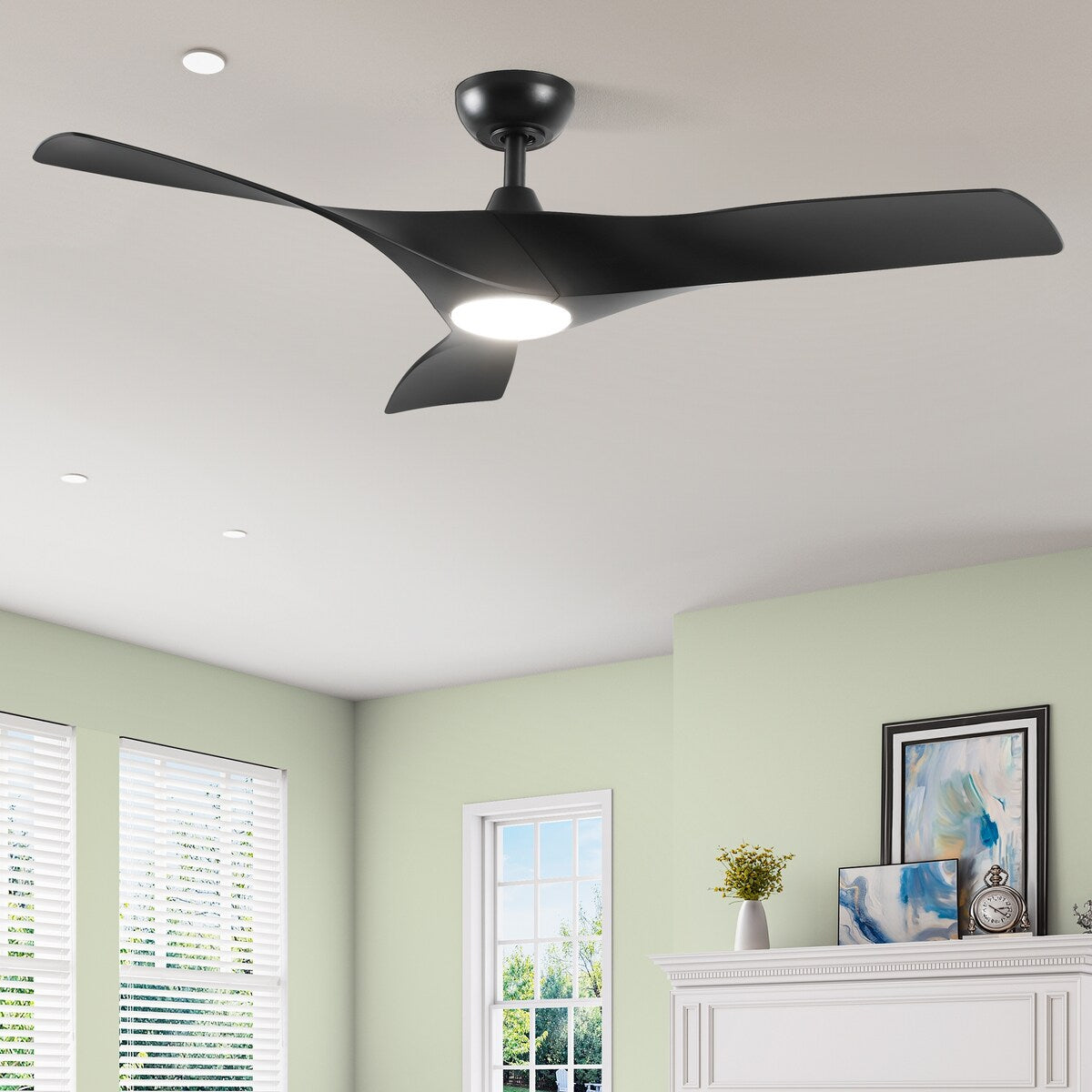 Ventilateur de plafond avec éclairage, ventilateur de plafond 52 pouces avec télécommande, LED à intensité variable et température à trois couleurs.