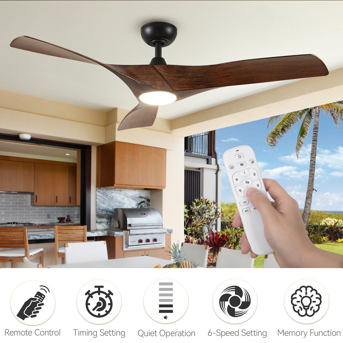 Ventilateur de plafond avec éclairage, ventilateur de plafond 52 pouces avec télécommande, LED à intensité variable et température à trois couleurs.