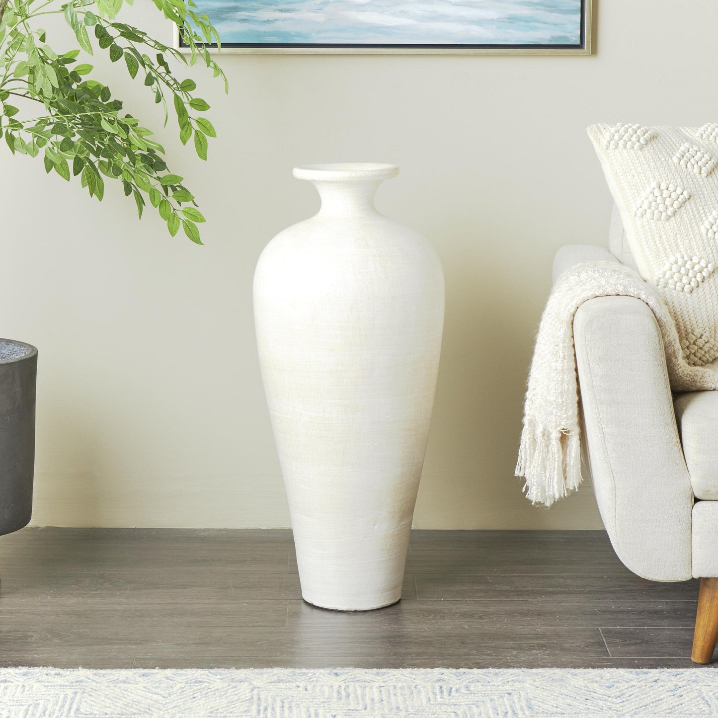 Vase décoratif en forme d'amphore, en céramique, de grande taille, pour le sol - Blanc - Roche River Decor