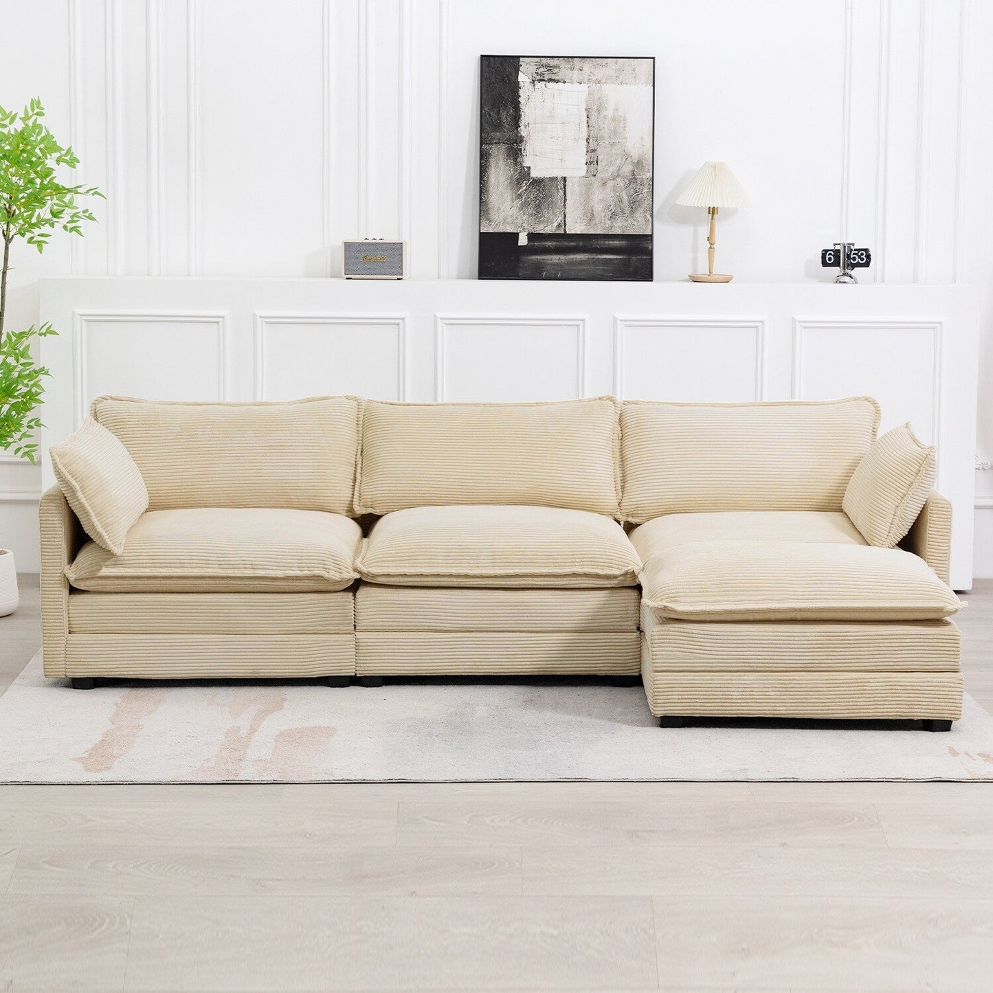 Canapé d'angle en velours côtelé avec ottomans amovibles et coussins ultra-doux pour le salon et la chambre à coucher
