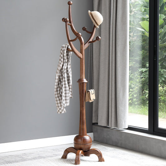 Porte-manteau sur pied en bois de caoutchouc en forme de branche d'arbre avec 8 crochets - 62,2 cm (l) x 179,5 cm (h)