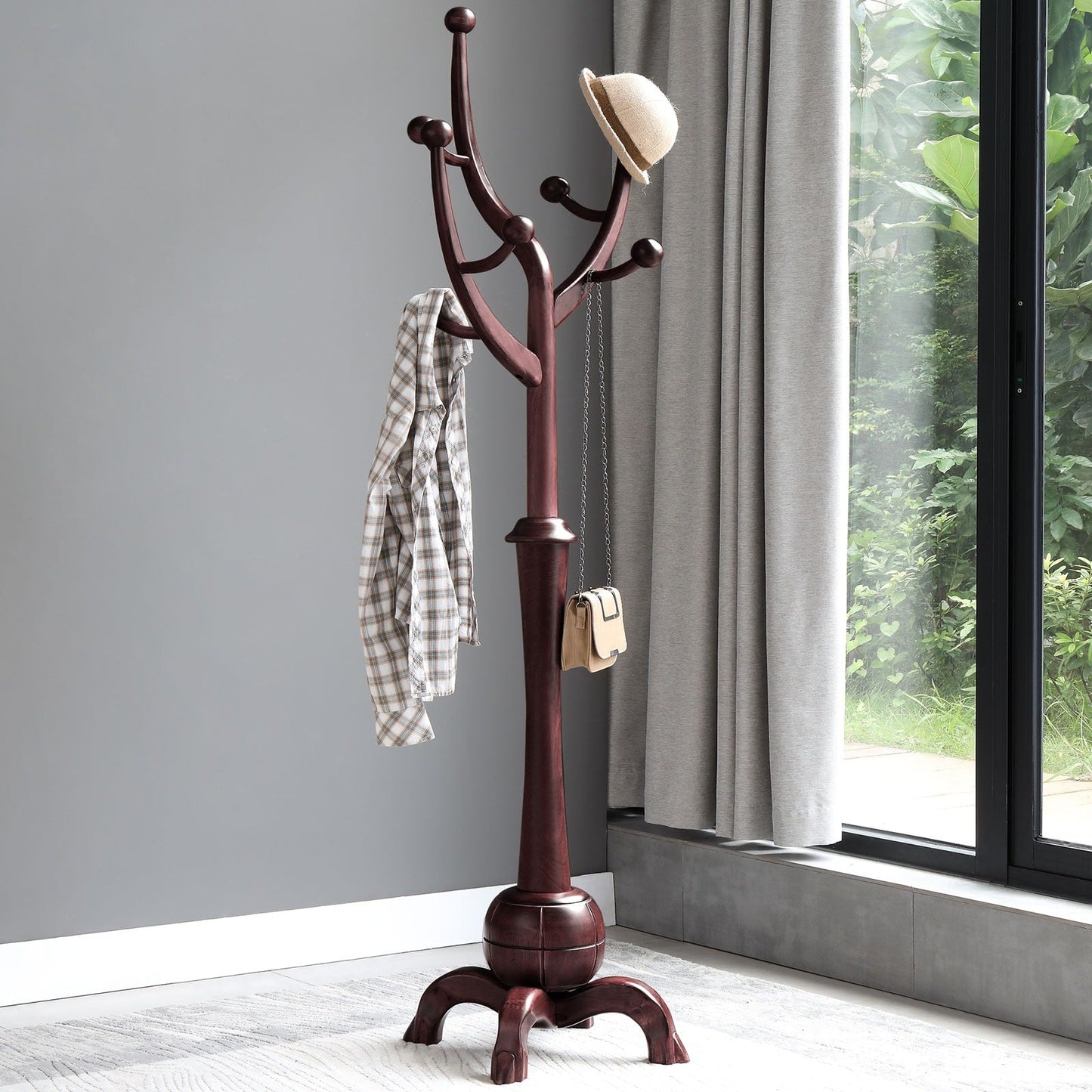 Porte-manteau sur pied en bois de caoutchouc en forme de branche d'arbre avec 8 crochets - 62,2 cm (l) x 179,5 cm (h)