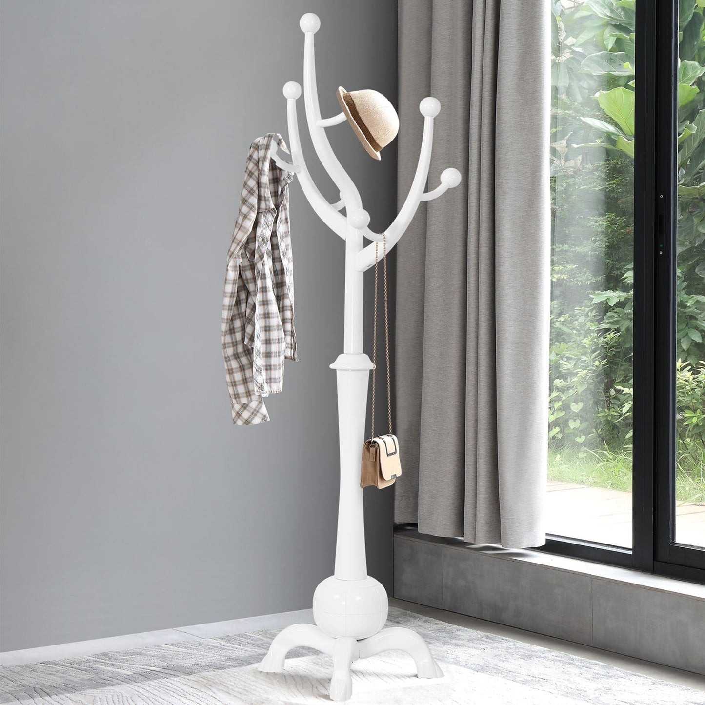 Porte-manteau sur pied en bois de caoutchouc en forme de branche d'arbre avec 8 crochets - 62,2 cm (l) x 179,5 cm (h)