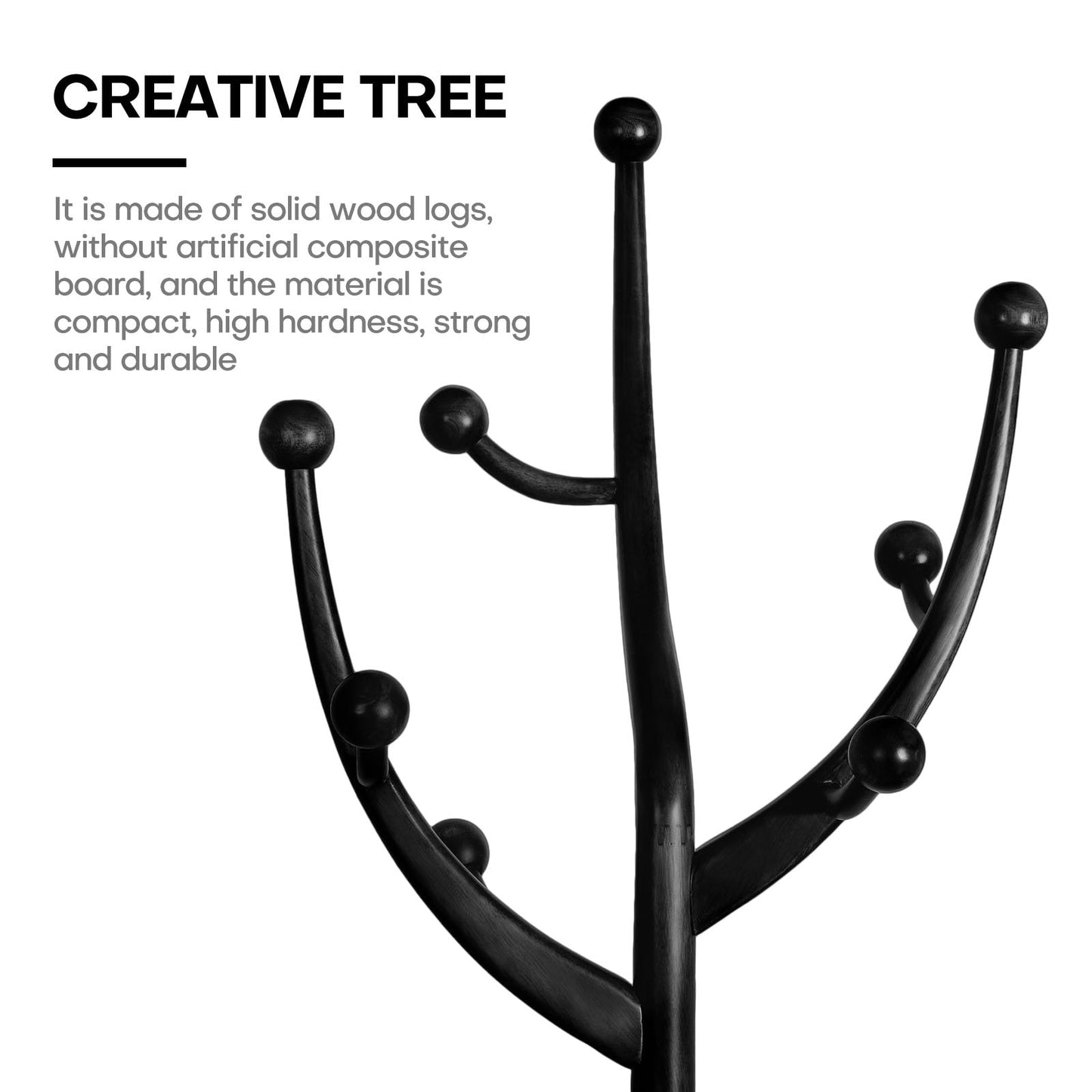 Porte-manteau sur pied en bois de caoutchouc en forme de branche d'arbre avec 8 crochets - 62,2 cm (l) x 179,5 cm (h)